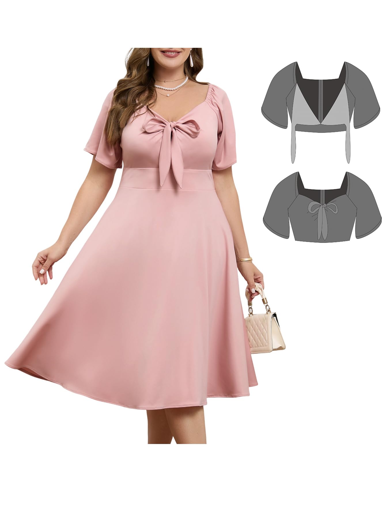 Plus Size Women's Cocktail Dress with Tie Front & Adjustable Straps - Satin Midi Formal Dress for Prom, Wedding Guest & Party Occasions - Perfect for Evening Events, Date Nights & Special Celebrations