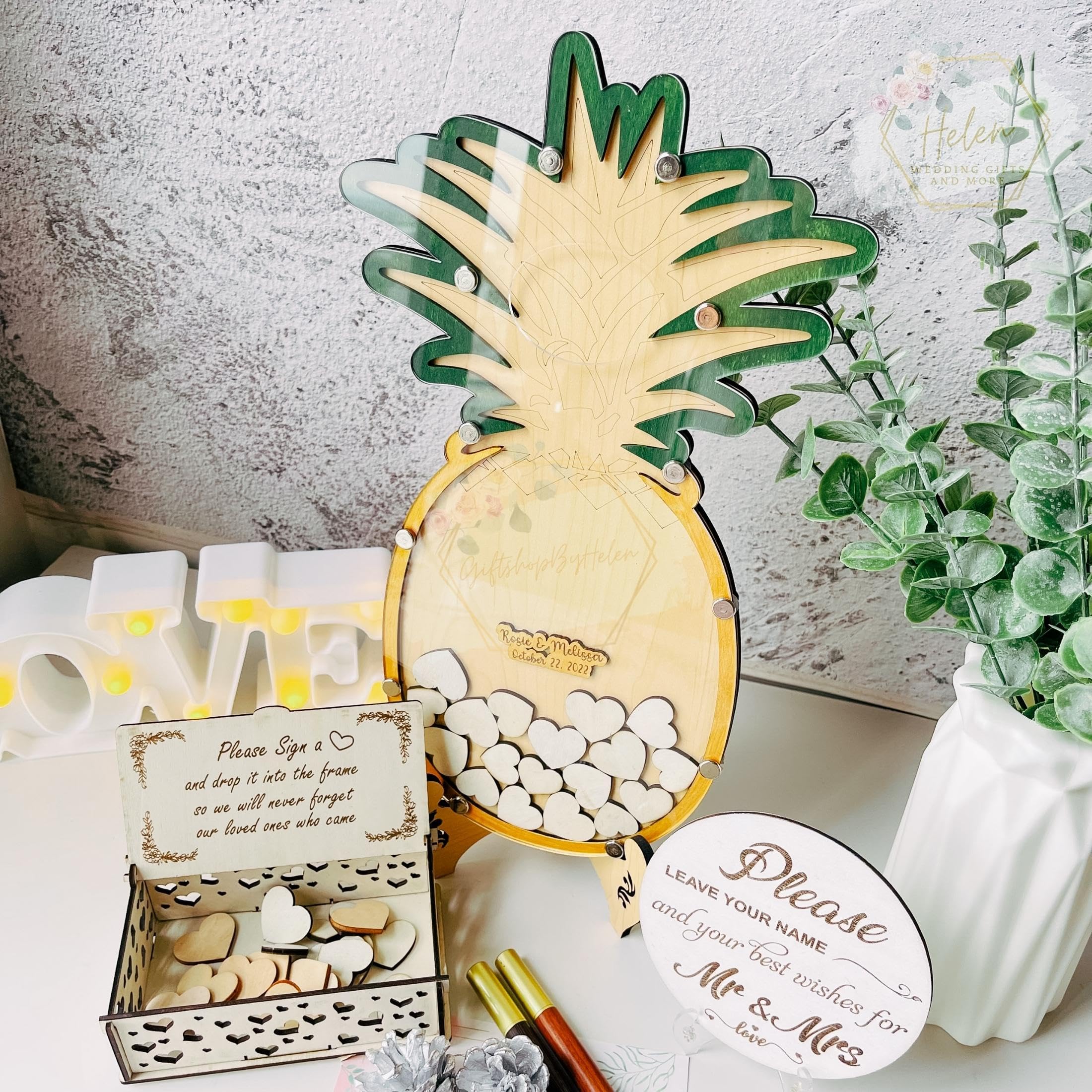 Unique Coastal Pineapple Guest Book - Tropical Rustic Wedding Guest Book Alternative with Frame for Beach Weddings & Quinceañeras | Perfect for Wedding Receptions, Anniversary Parties & Destination Events