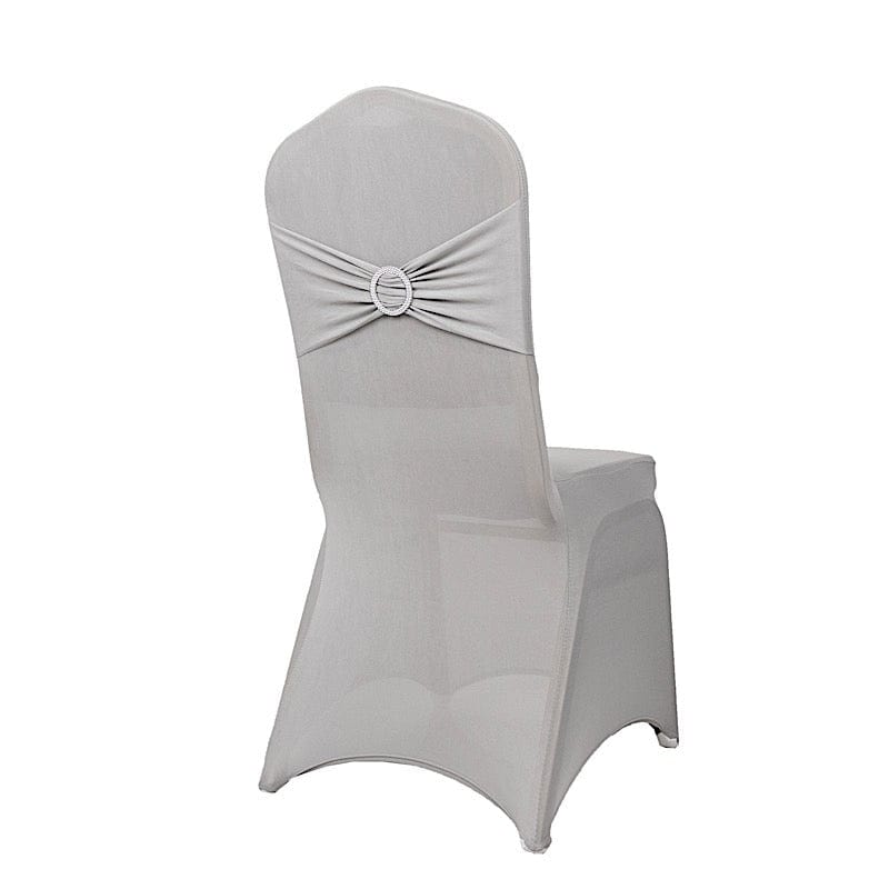 Elegant Spandex Stretchable Banquet Chair Covers with Silver Rhinestone Buckles - Perfect for Weddings, Parties, and Formal Events