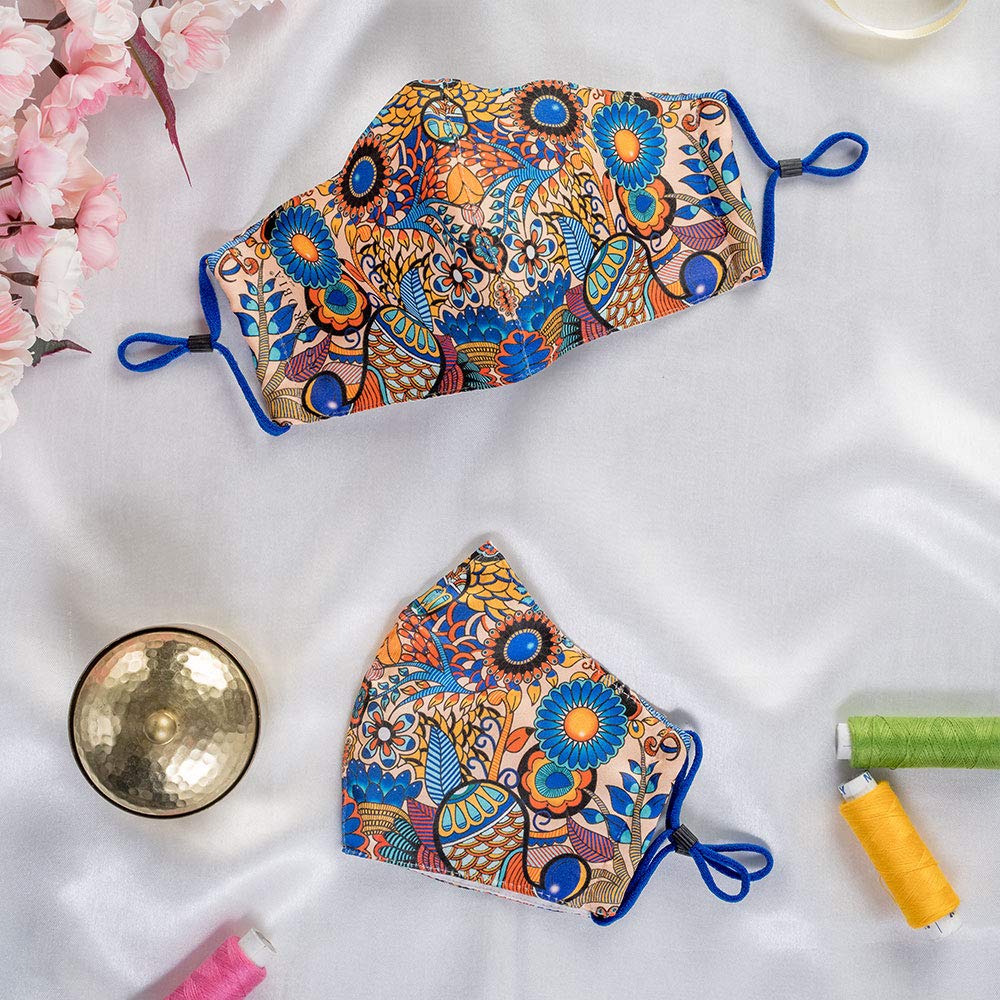 Peacock Admiration Face Mask (Set of 2) - Reusable & Breathable Fabric for Daily Protection - Perfect for Work, Travel, and Outdoor Activities
