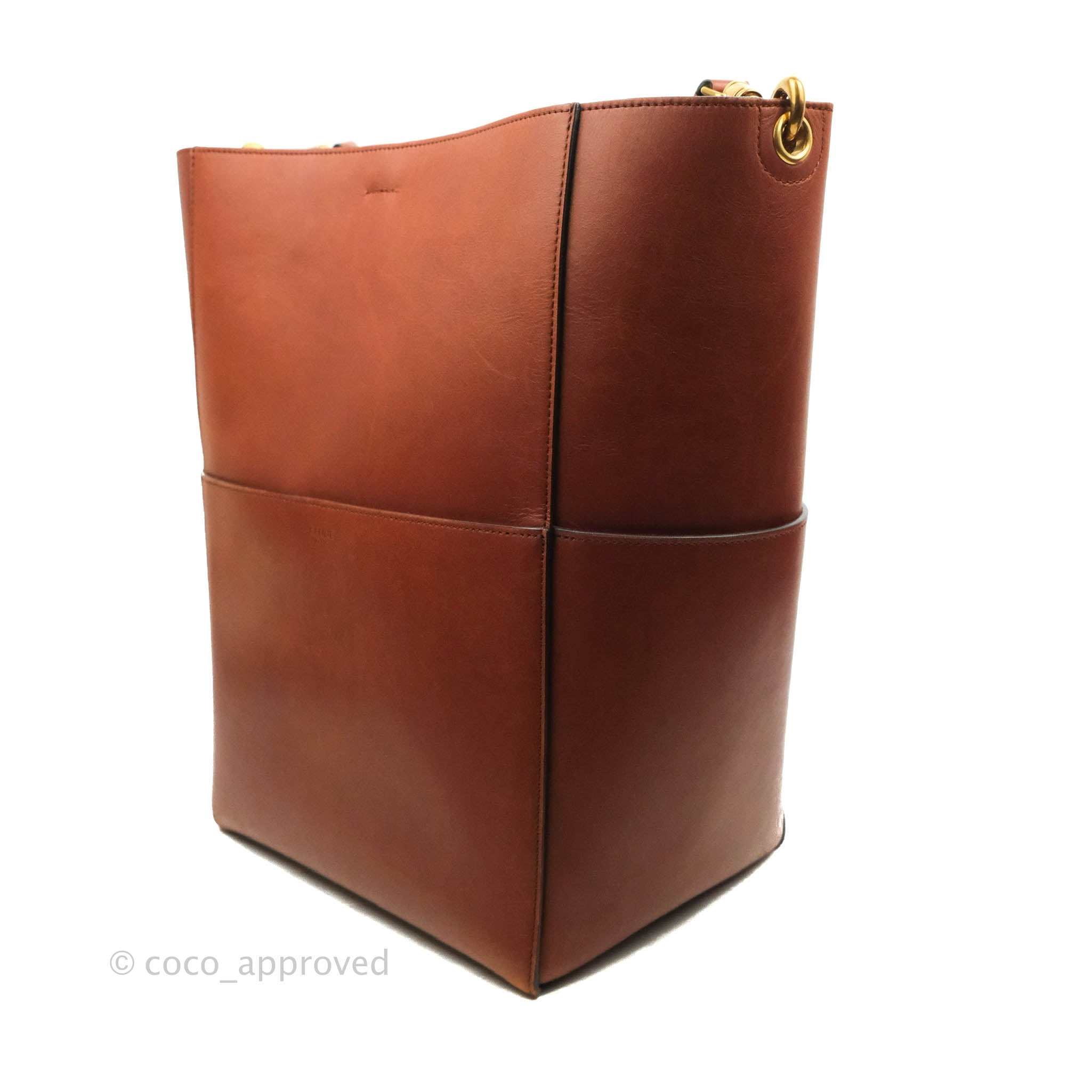 Celine Sangle Bucket Bag in Genuine Calfskin Leather - Brick Red with Gold Hardware | Luxury Shoulder Bag for Women, Perfect for Work, Travel & Everyday Use