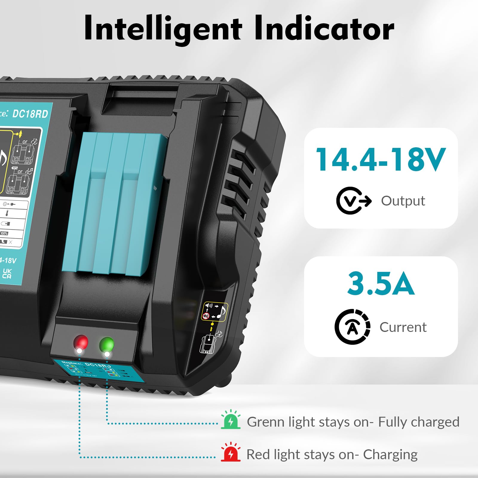 Makita 18V Rapid Battery Charger Replacement - Dual Port Fast Charging Station for Makita 18V Power Tools | Perfect for Job Sites & Home Workshops