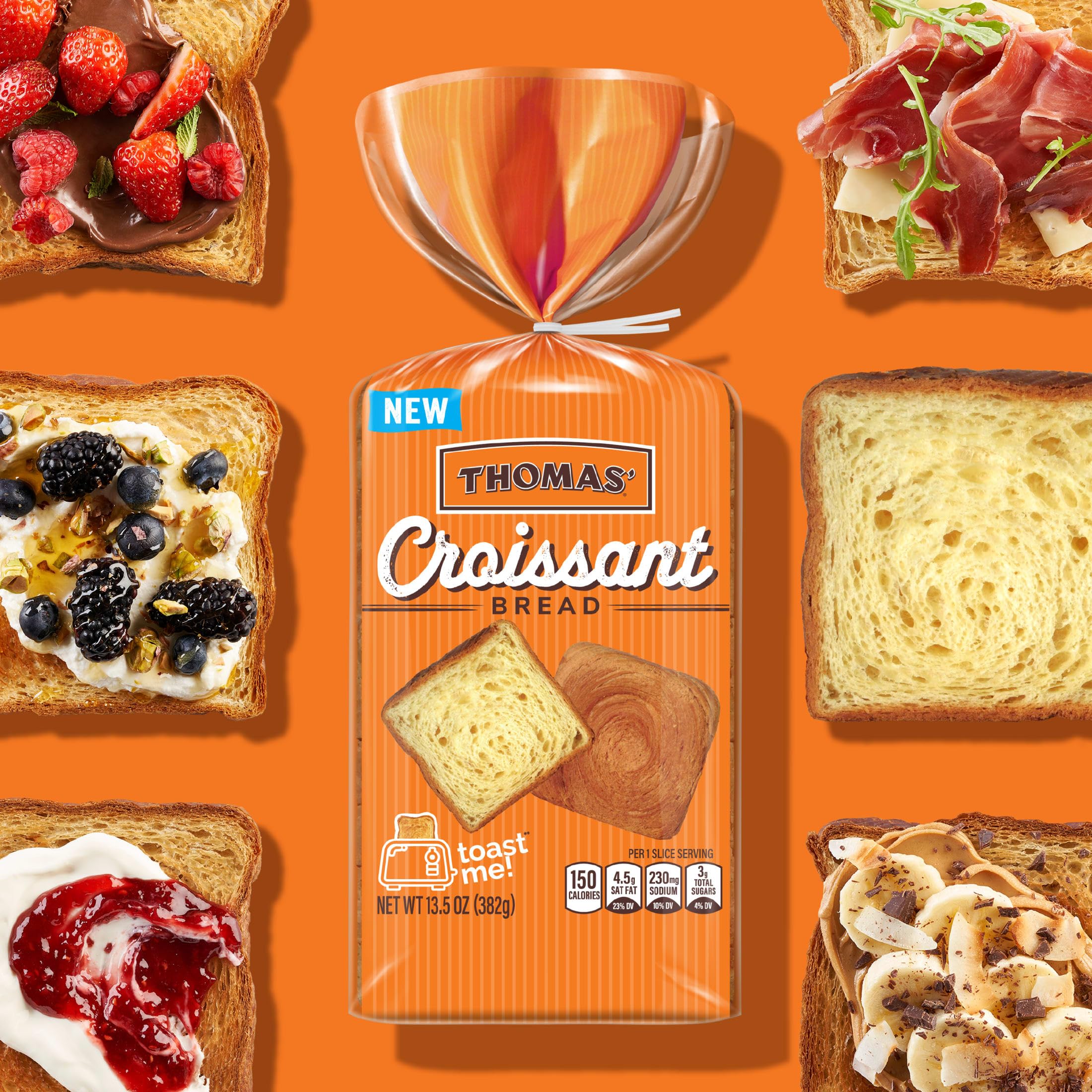 Thomas' Original Croissant Bread - 13.5 oz Pack | Buttery, Flaky Pastry for Breakfast, Brunch & Snacking | Perfect for Sandwiches & French Toast
