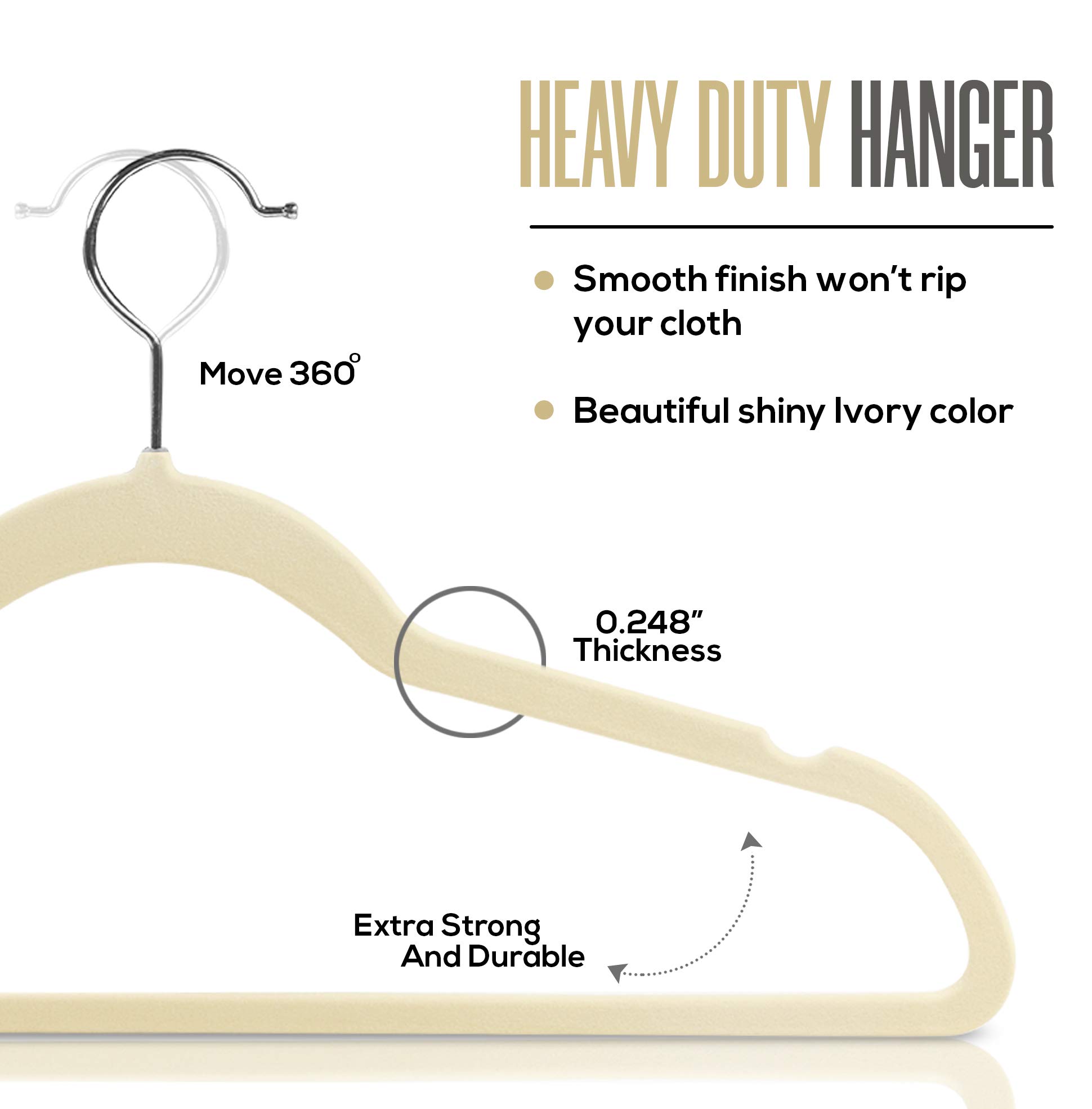 Utopia Home 150 Pack Velvet Non-Slip Clothes Hangers with 360 Degree Rotatable Hook - Heavy Duty Coat & Pants Hangers in Ivory - Perfect for Closet Organization, Wardrobe Storage and Travel Packing