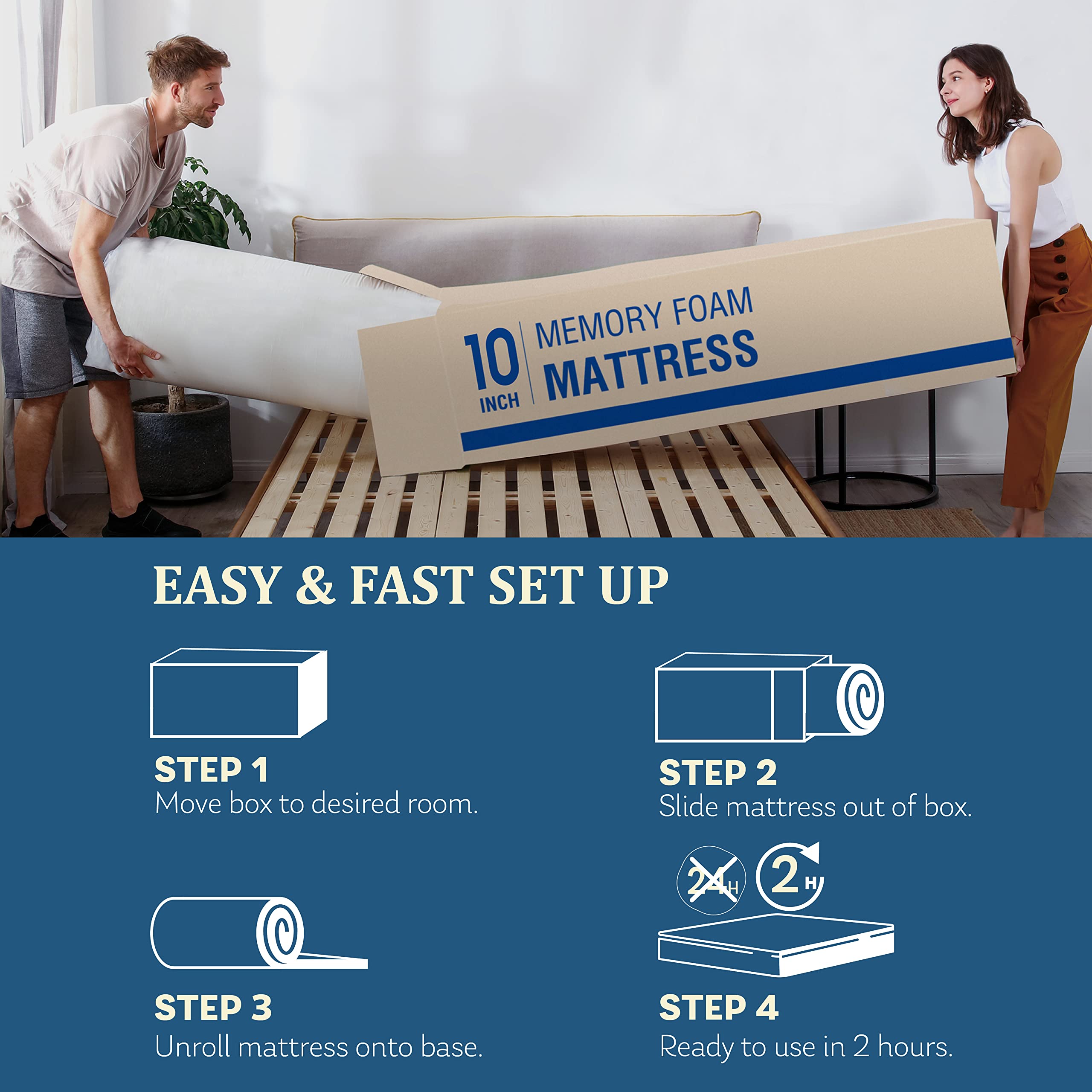EGO White 10 Inch Short King Memory Foam RV Mattress with Cooling Gel & Green Tea Infusion - CertiPUR-US Certified Medium Firm Mattress for RVs, Campers, Trailers (72