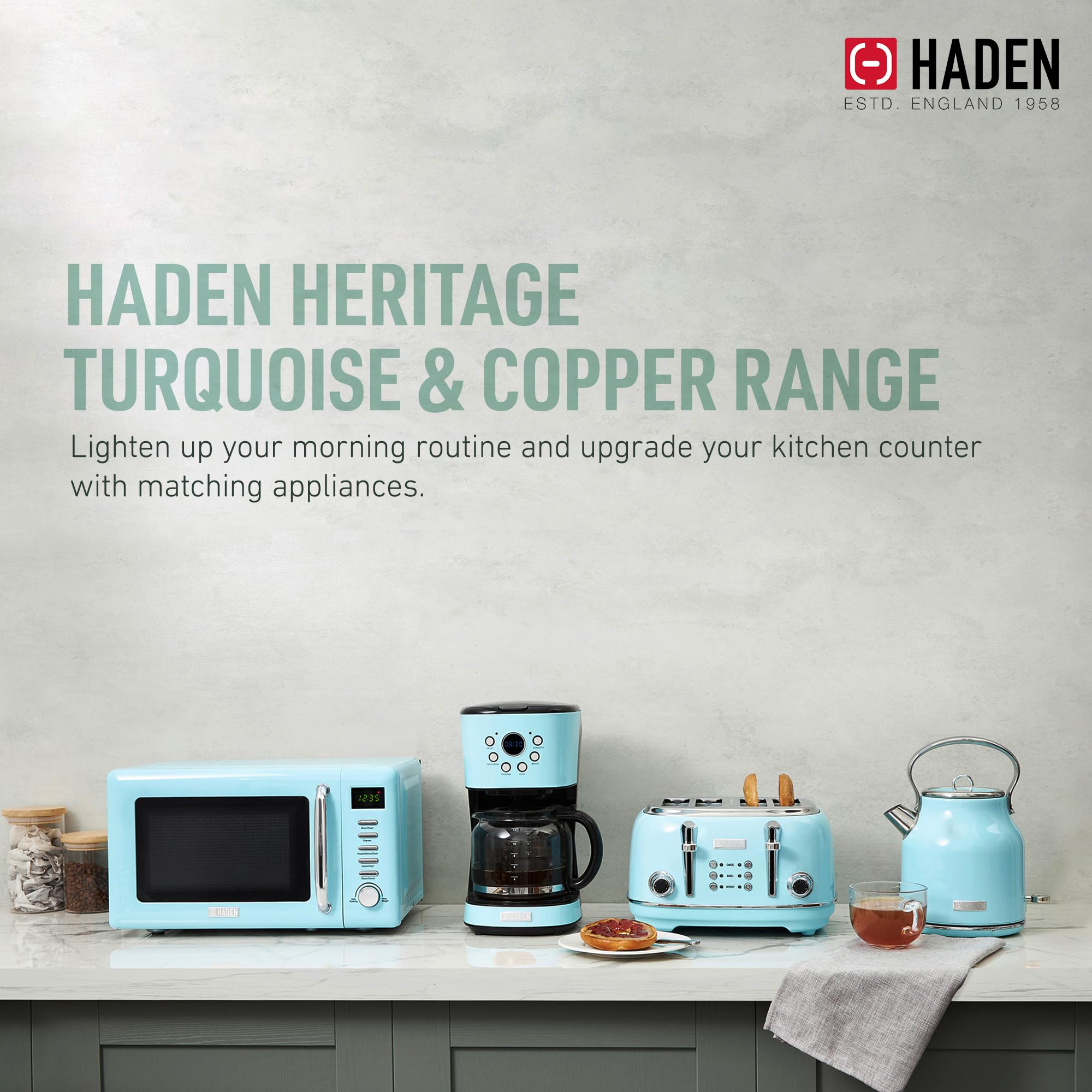 HADEN 12 Cup Drip Coffee Maker with 1.7L Stainless Steel Electric Kettle Set - Turquoise & Chrome - Perfect for Home, Office & Kitchen Use