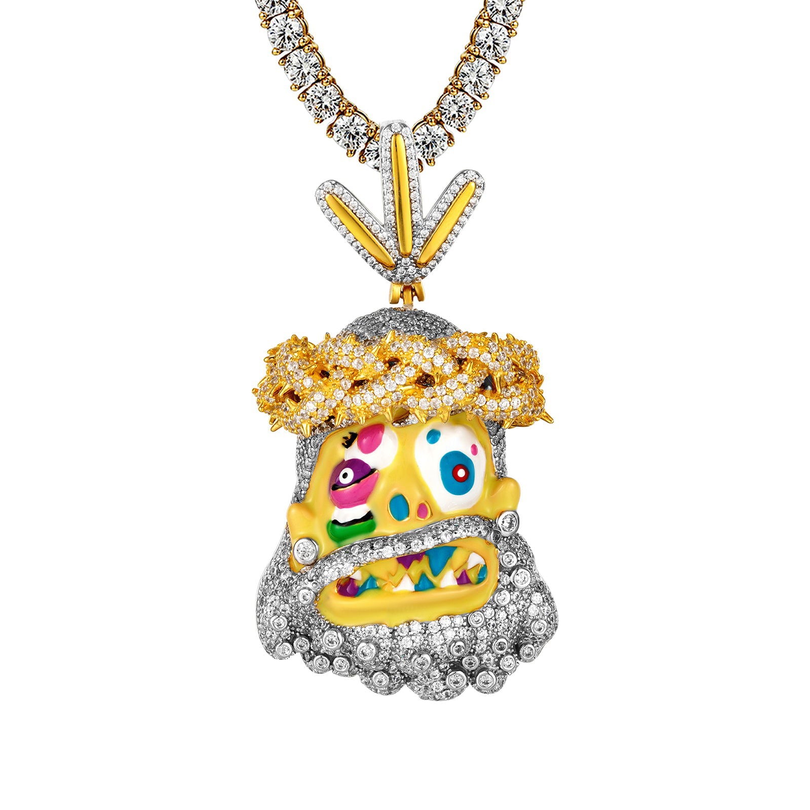 Custom Jesus Yellow Enamel Face Rapper Style Pendant Necklace - Trendy Religious Jewelry for Men & Women - Perfect for Hip Hop Fashion, Gifts & Christian Accessories