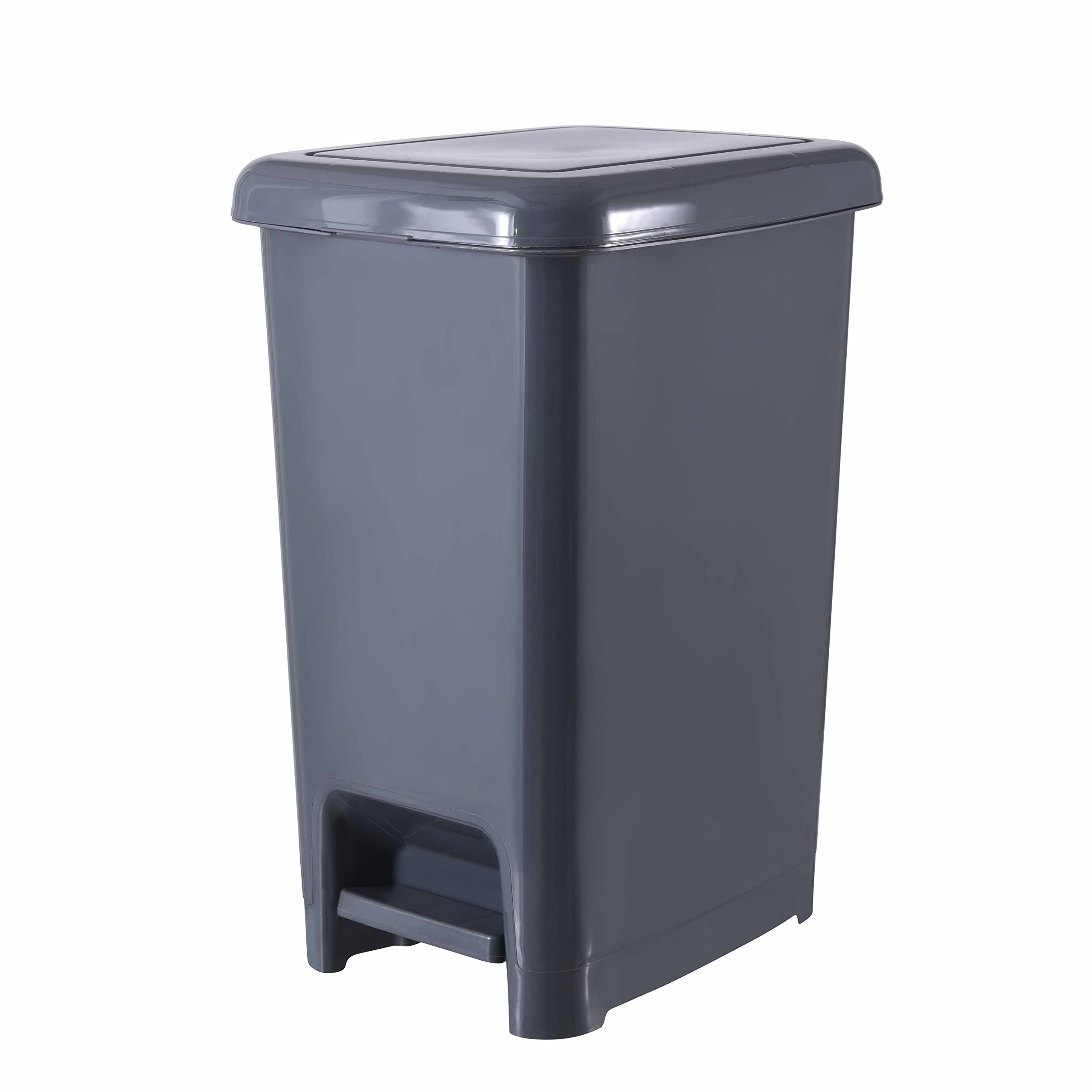 Premium 6.5 Gallon Slim Step-On Trash Can with Lid - Odor-Controlling Kitchen & Bathroom Garbage Bin - Space-Saving Design for Office, Dorm, Bedroom & Patio - Modern Onyx Grey Plastic Wastebasket for Home & Commercial Use