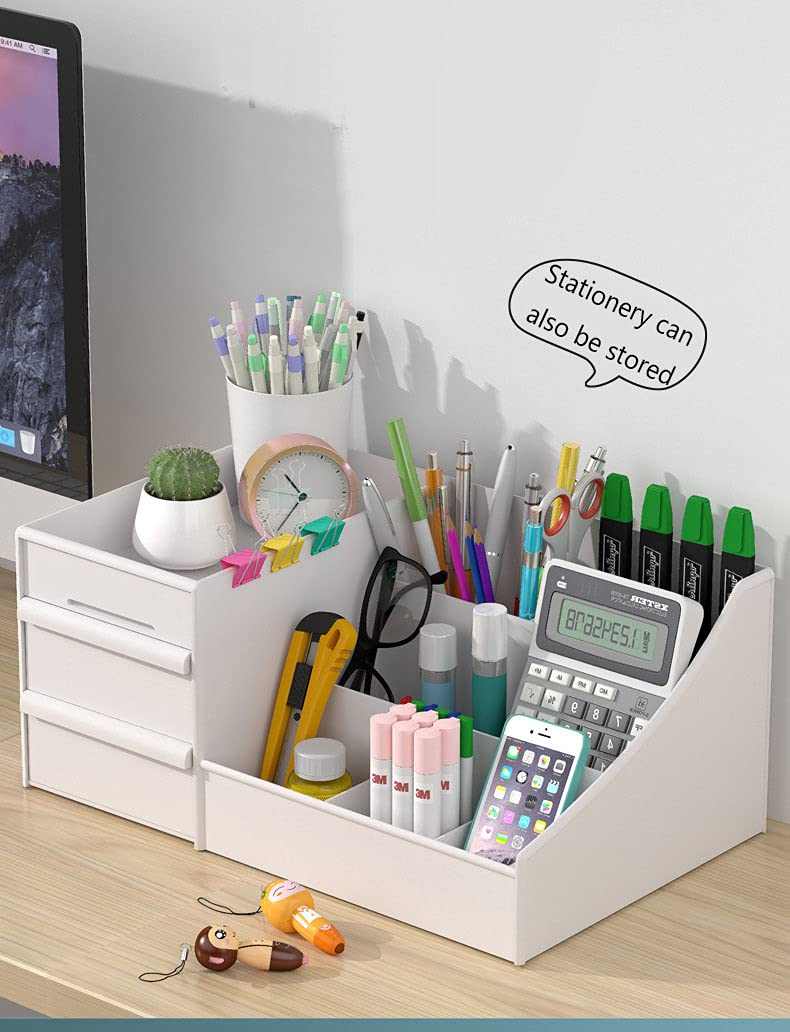 White Cosmetic Storage Box & Makeup Organizer with Drawers - Skincare & Jewelry Organizer for Vanity Desk - Perfect for Bedroom, Bathroom & Travel Use