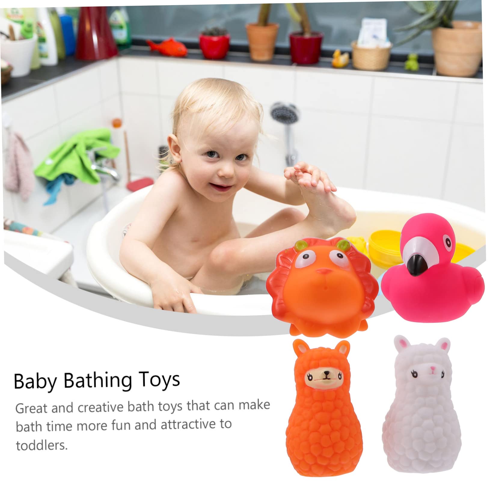 MUSISALY 4-Piece Glow in The Dark Bath Toys Set - Flashing Floating Vinyl Bathtub Toys for Kids, Fun Bath Time for Toddlers & Babies (Perfect for Sensory Play, Nighttime Baths & Pool Parties)
