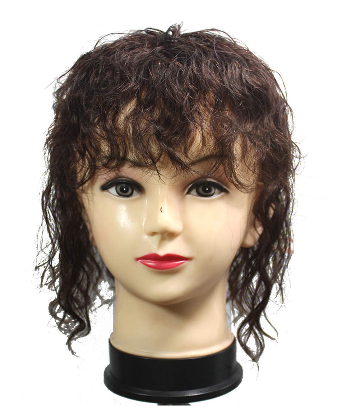 Curly Human Hair Topper with Bangs for Women - Clip-in Hairpiece for Thinning Hair & Volume Boost - 7