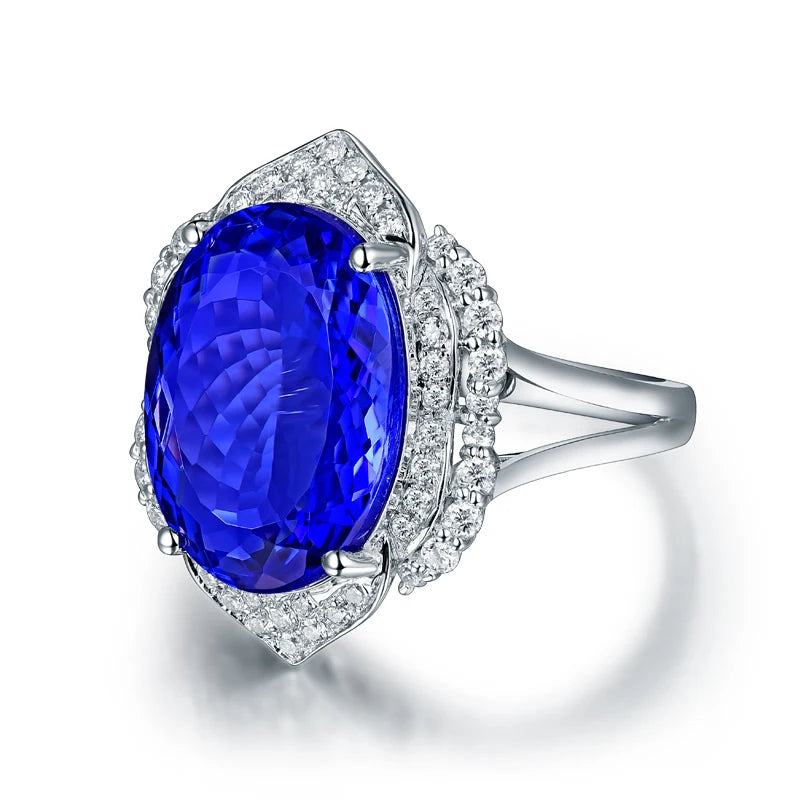 Natural Tanzanite Oval 12x16mm 8.45ct 18K White Gold Ring for Women - Elegant Engagement, Anniversary & Special Occasion Jewelry Gift