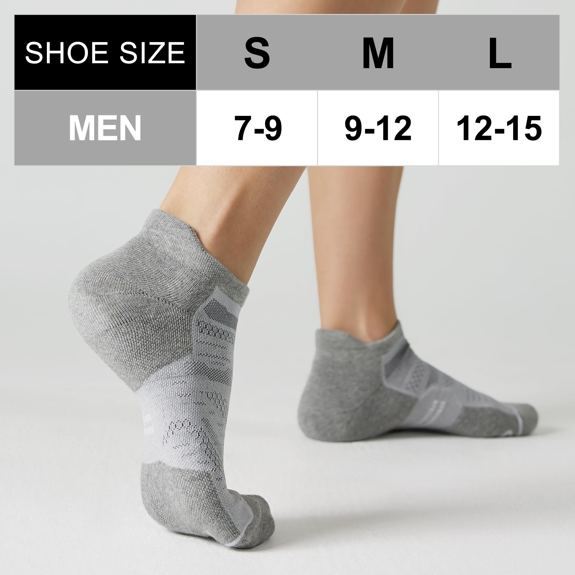 CS CELERSPORT 6 Pack Men's Running Ankle Socks - Cushioned Low Cut Athletic Socks for Jogging, Gym & Sports | Breathable Comfort Socks for Workout & Daily Wear