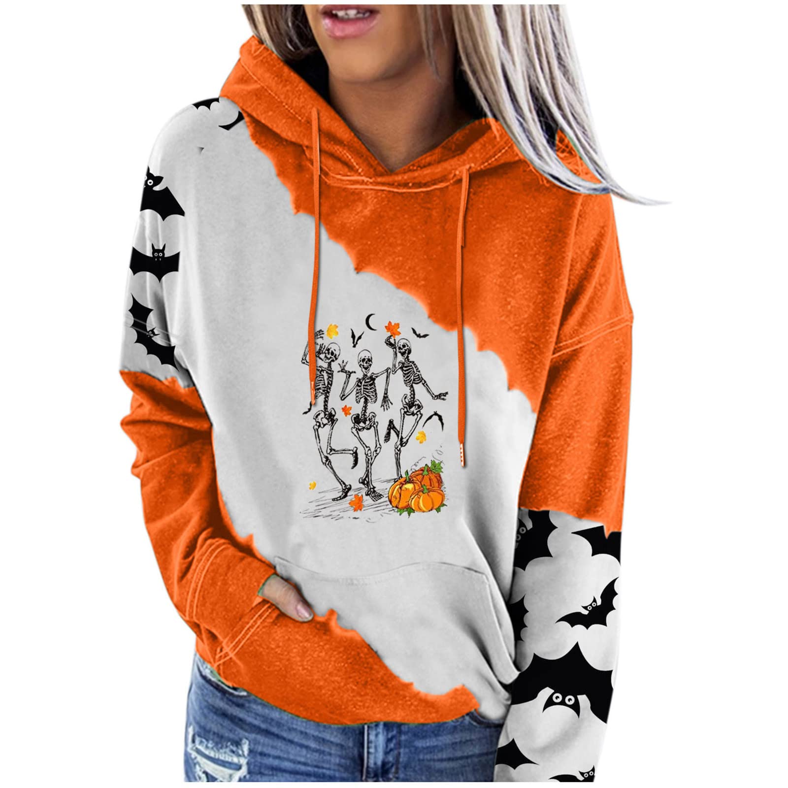 Halloween Printed Hoodie Blouse for Women - Fashion Casual Long Sleeve Tops for Halloween Party & Outdoor Activities | Cozy Sweatshirt for Fall Festivals, Trick-or-Treating & Seasonal Gatherings