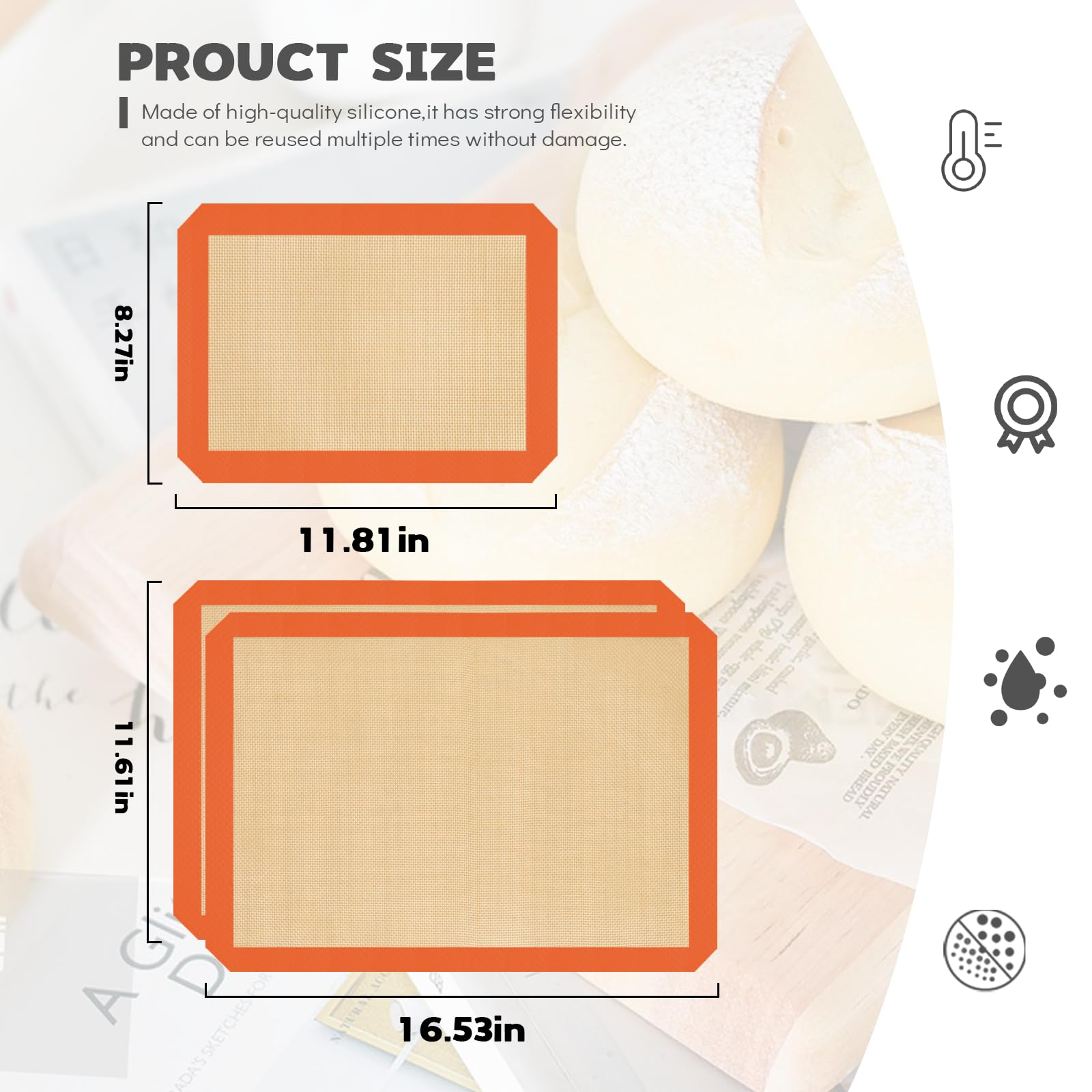 Non-Stick Silicone Baking Mat Set of 3 - Reusable Oven Baking Sheets for Cookies, Macaroons & Pastries | Dishwasher Safe & Easy Clean | Perfect for Home Baking, Cookie Decorating & Holiday Treats