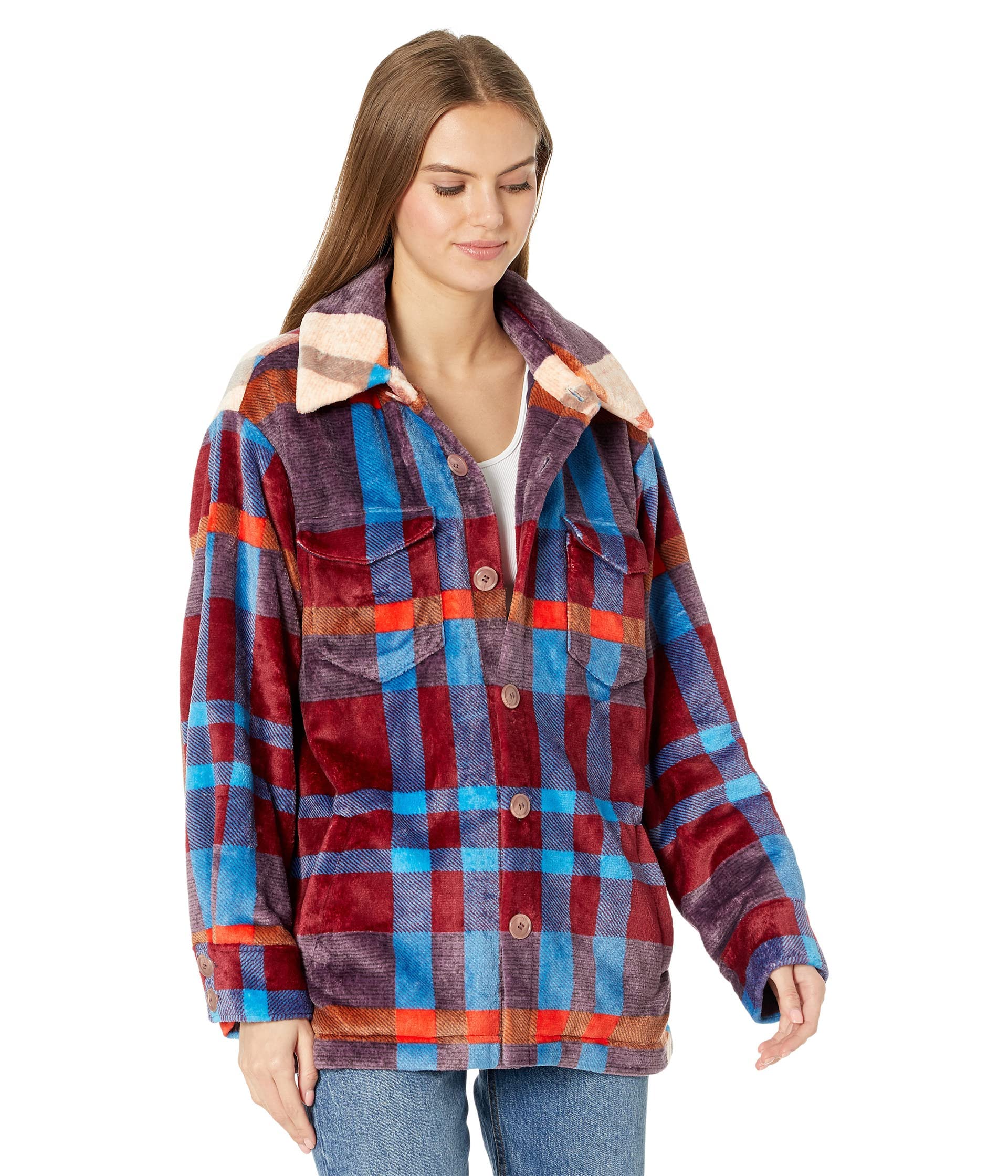 Whistler Shirt Jacket for Men & Women - Red Blue Plaid Flannel Shacket - Warm Winter Layering, Outdoor Hiking & Casual Streetwear Fashion