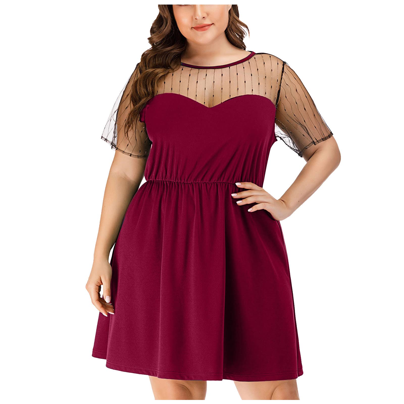 **Plus Size Summer Floral Lace V-Neck Dress with Pockets - Casual Wedding Guest Dress for Women | Perfect for Beach Vacations, Garden Parties & Special Occasions**