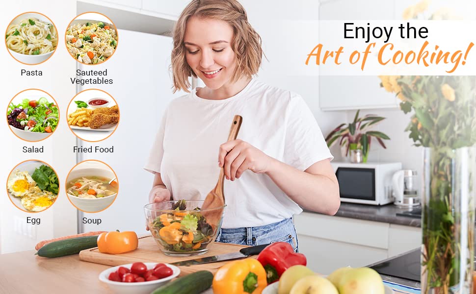 Premium Wooden Kitchen Utensil Set - 6-Piece Non-Stick Safe Cooking Tools with Wooden Spoons & Spatulas for Baking, Stirring & Serving - Ideal for Home Chefs & Eco-Friendly Kitchens
