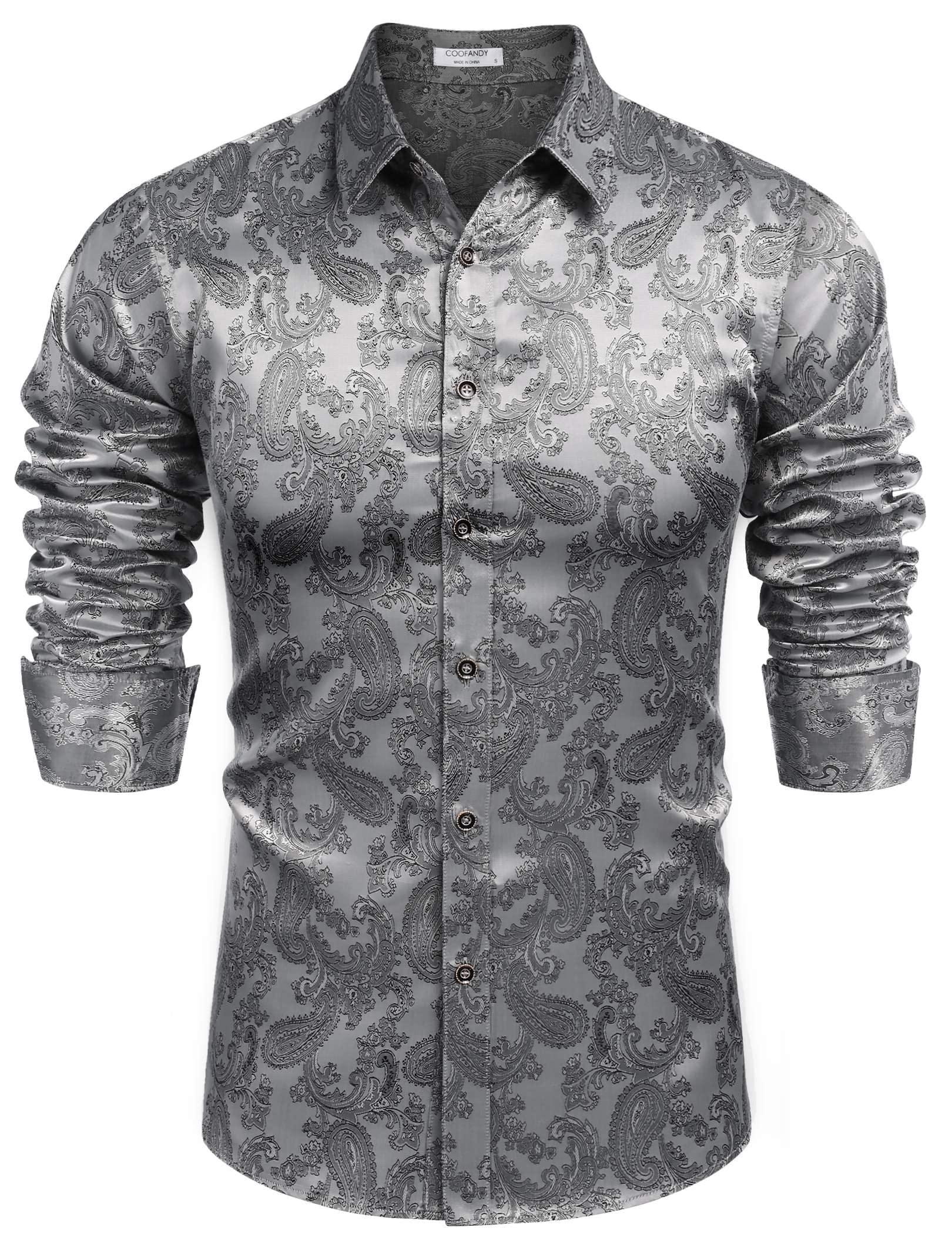 COOFANDY Men's Silk Satin Dress Shirt - Long Sleeve Floral Printed Button Down Shirt for Wedding, Party & Prom | Formal Occasions, Business Meetings & Date Nights