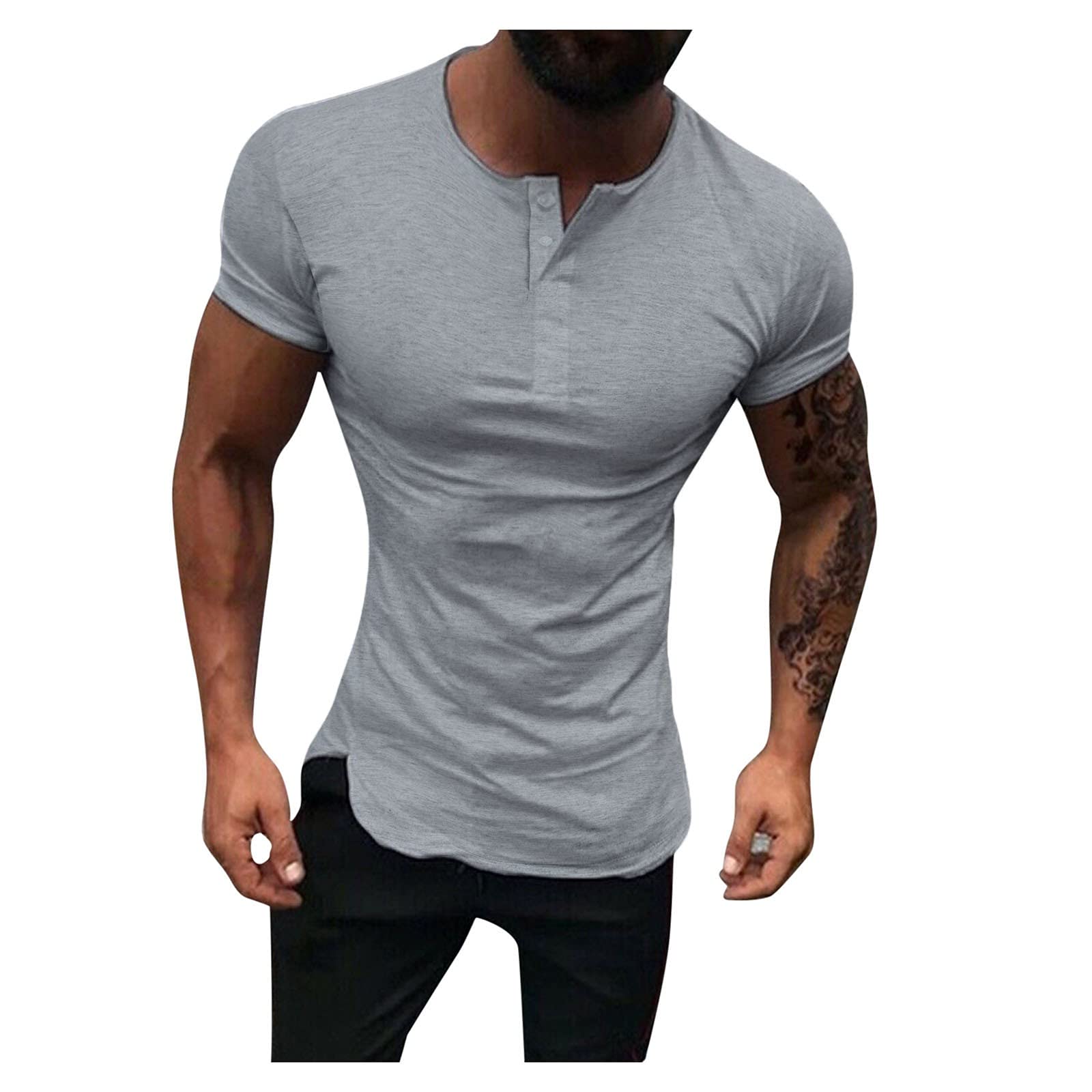 YHAIOGS Men's Casual Short Sleeve Solid Color Compression Shirts - Breathable Summer T-Shirts for Gym, Workout & Everyday Wear