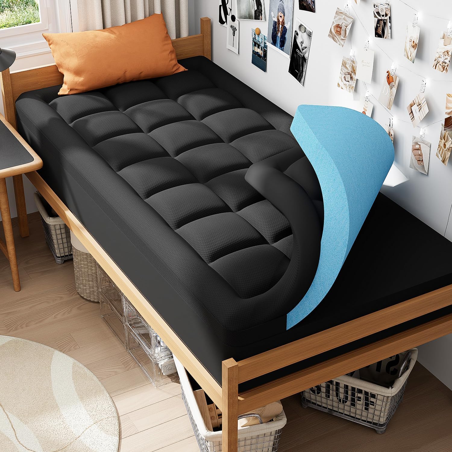 ELEMUSE 3-Inch Dual Layer Memory Foam Mattress Topper for Twin Bed - 2-Inch Cooling Gel Memory Foam with 1-Inch Down Alternative Pillowtop | Breathable Cooling Cover | Soft Support for Back Pain Relief | Perfect for Hot Sleepers & Guest Rooms - Black