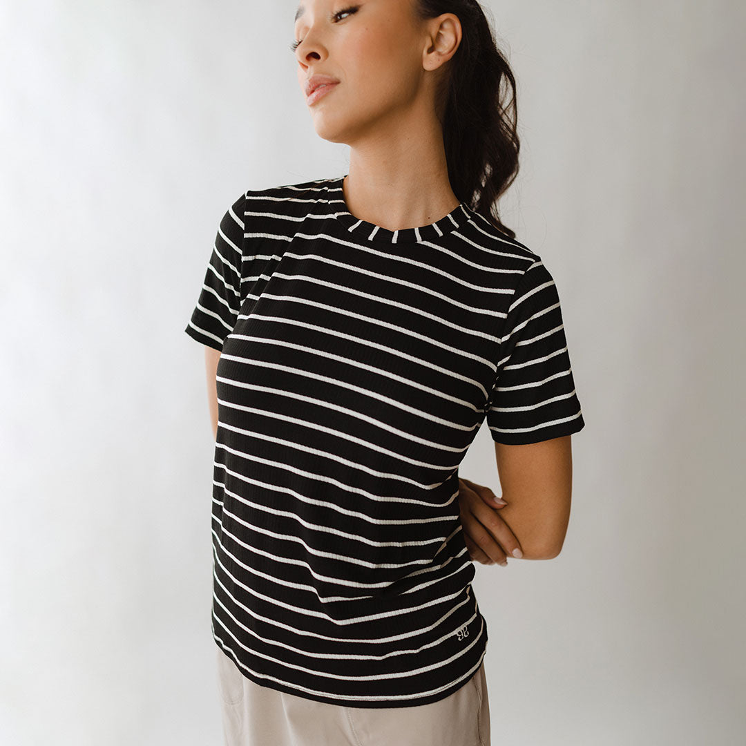Stylish Black and White Striped Boyfriend Tee for Women - Casual Comfort Fit T-Shirt for Everyday Wear | Perfect for Layering, Lounging & Outings
