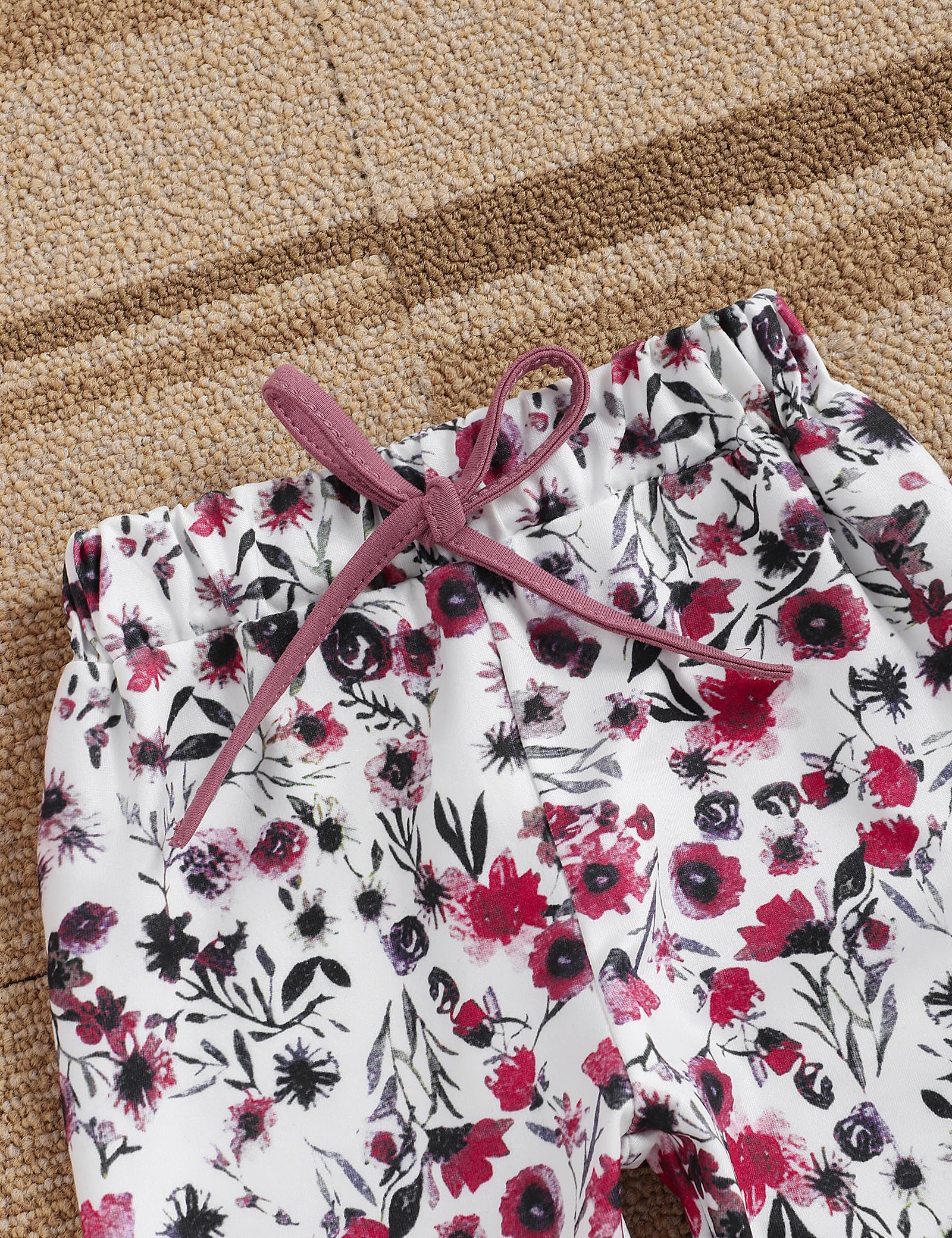 OKLady Baby Girl Clothes Set - 4PCS Floral Romper Hoodie Tops & Pants with Cute Headband | Little Sister Outfits for Fall | Perfect for Family Photos, Playdates & Special Occasions