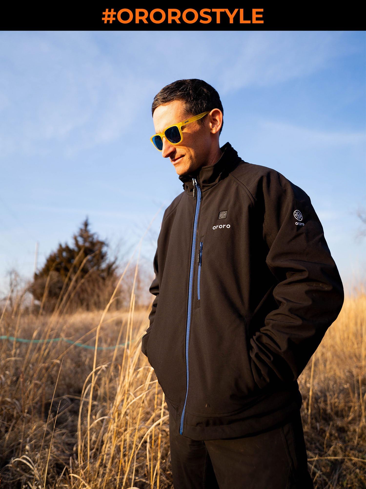 ORORO Men's 4 Heat-Zone Heated Jacket with Rechargeable Battery - Soft Shell Winter Jacket with Detachable Hood - Perfect for Outdoor Work, Skiing & Cold Weather Activities (Charger Not Included)