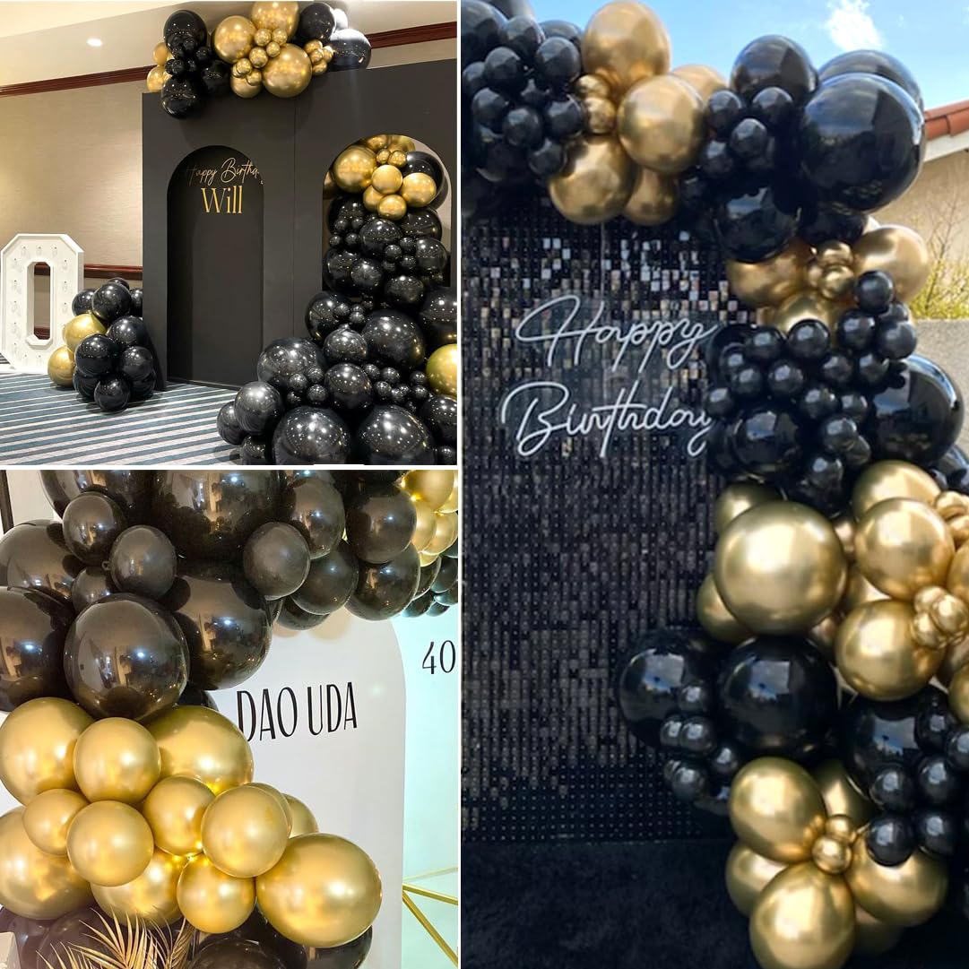 50PCS 12 Inch Black & Gold Confetti Balloons - Elegant Party Decorations for Birthday, Graduation, New Year, Wedding & Engagement - Perfect for Indoor/Outdoor Celebrations & Photo Backdrops