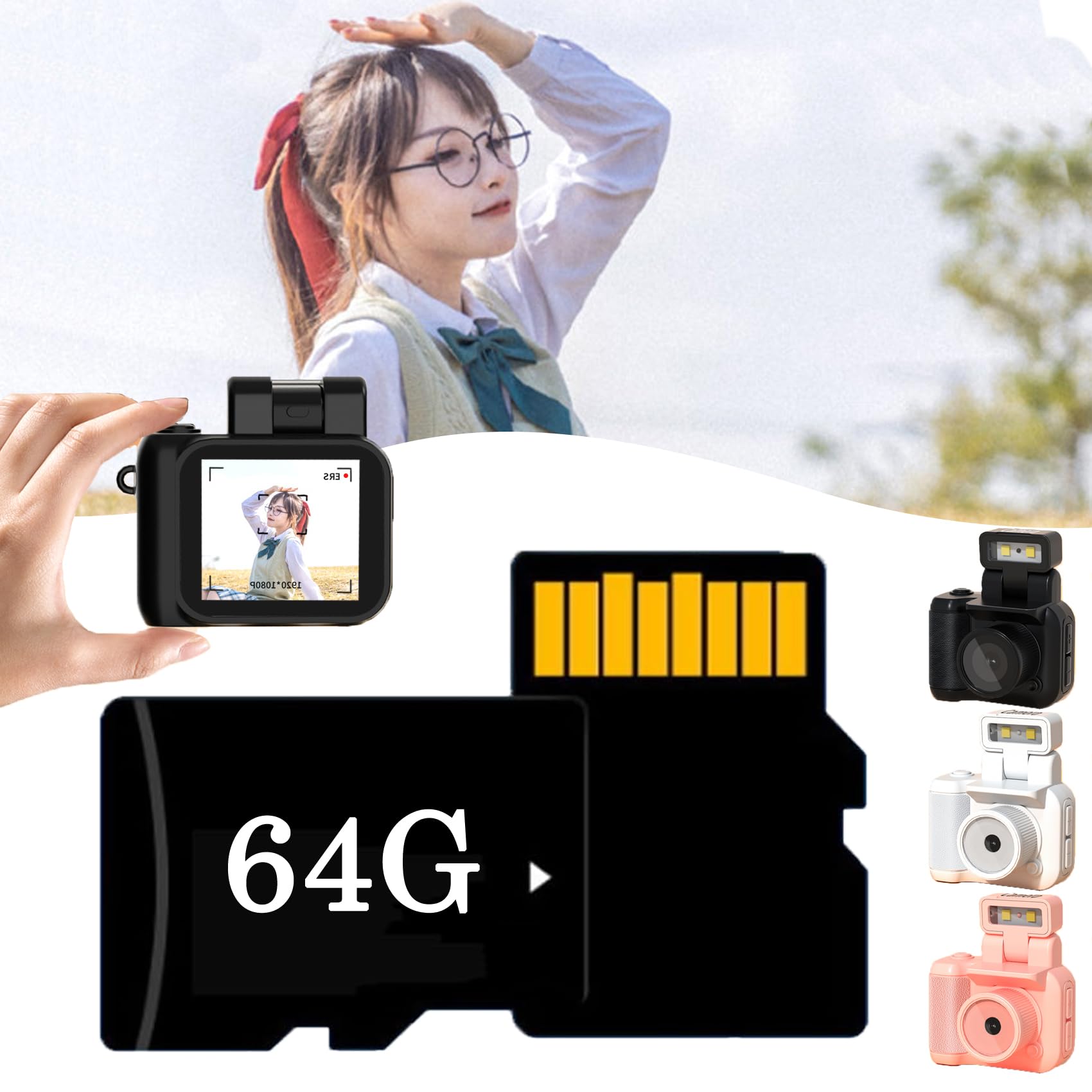 Vintage Mini Camera Keychain - Small Digital Video Recorder with LED Flash & 64GB Memory Card | Retro Tiny Camera for Travel, Gifts & Everyday Carry Accessories