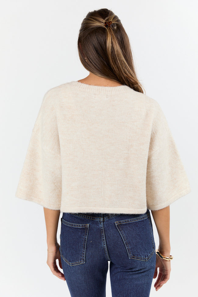 Beige Short Sleeve Crop Cardigan - Soft Summer Knit Sweater for Women | Perfect for Casual Outfits, Beach Cover-ups & Layering
