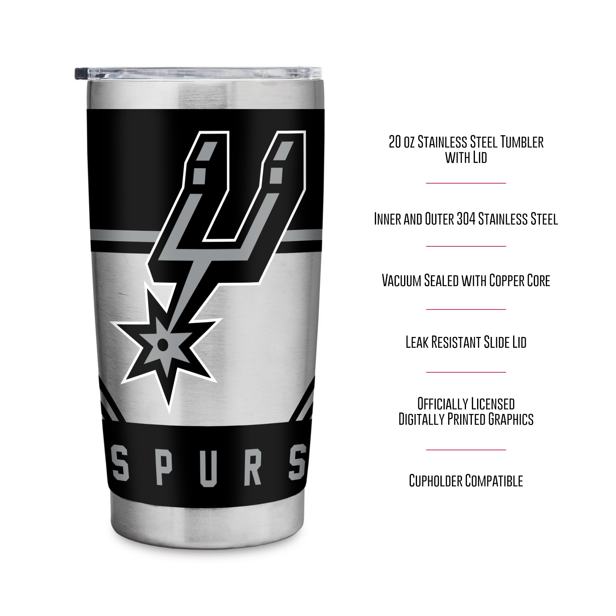 NBA Basketball 20oz Stainless Steel Tumbler with Lid & Straw - Insulated Travel Mug for Coffee, Tea, Water & Cocktails - Perfect for Game Day, Office, Gym & Outdoor Activities