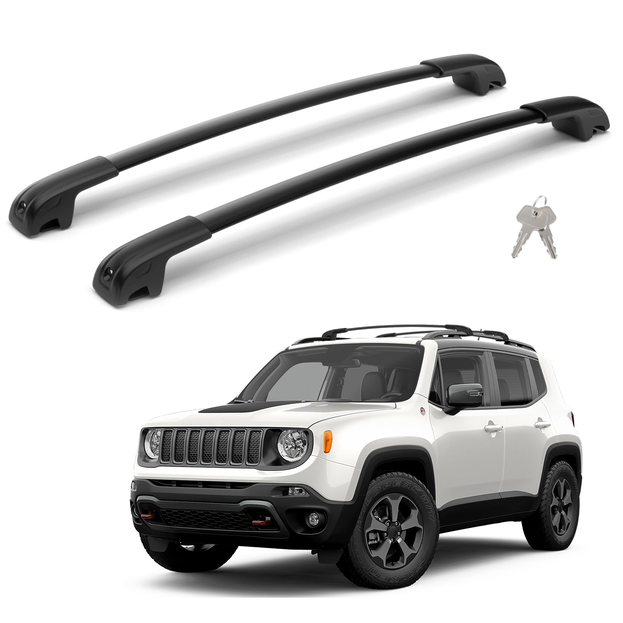 Heavy Duty 220Lbs Roof Rack Cross Bars for 2015-2024 Jeep Renegade | Anti-Theft Lock Aluminum Crossbar | Fits Luggage, Kayaks, Bicycles & Snowboards | Perfect for Road Trips, Camping & Outdoor Adventures