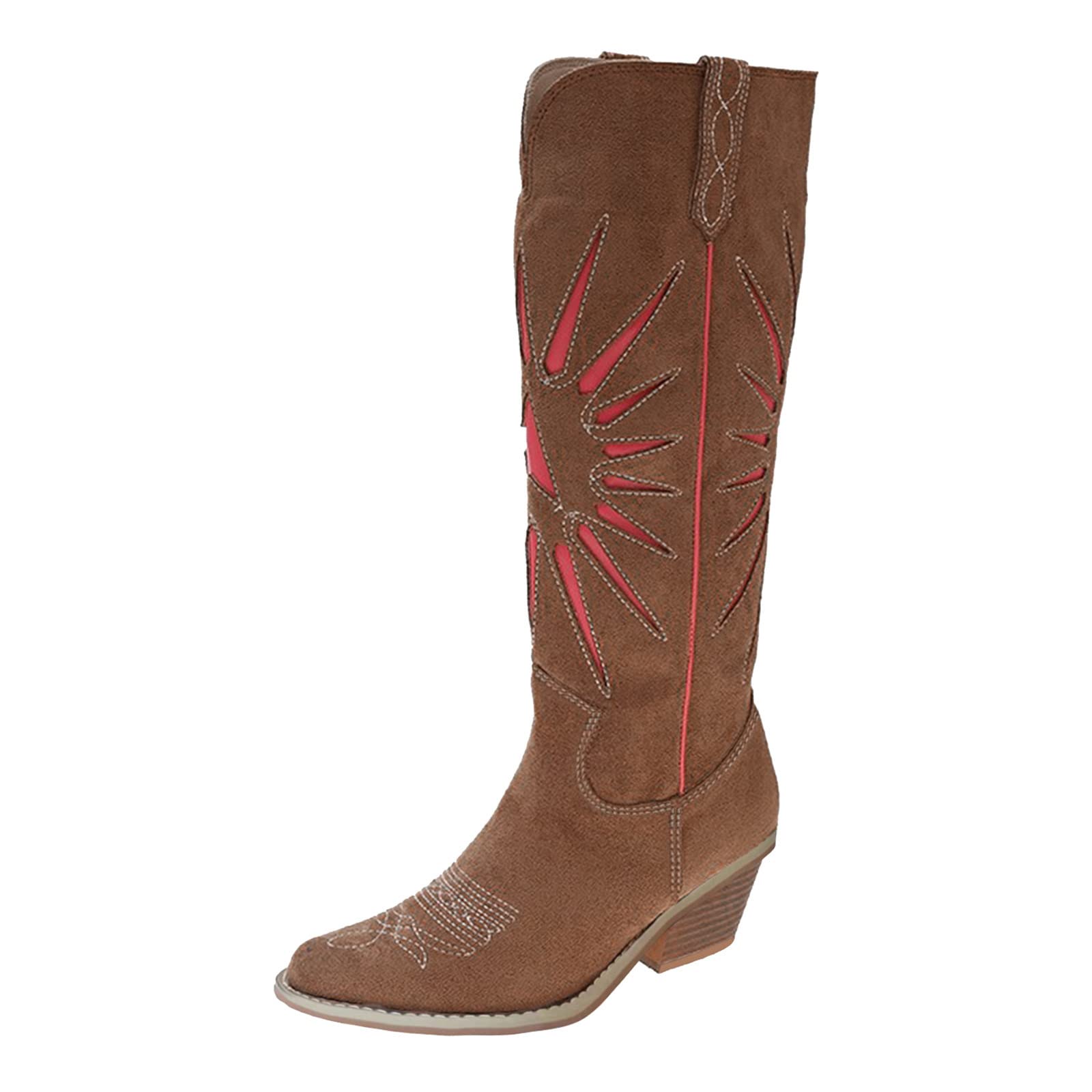**ZSWWang Women's Vintage Embroidered Knee High Boots – Pointed Toe, Chunky Heel, Flock Design with Comfortable Insoles | Perfect for Fall Fashion, Parties & Casual Outfits**