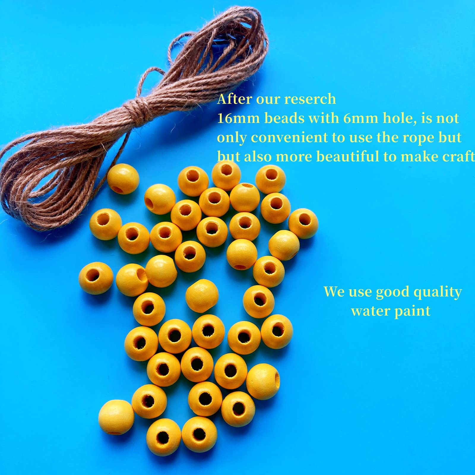 240Pcs 16mm Yellow Wood Beads for Crafts - Large Hole Natural Wooden Beads Perfect for Jewelry Making, DIY Bracelets, Necklaces, and Home Decor