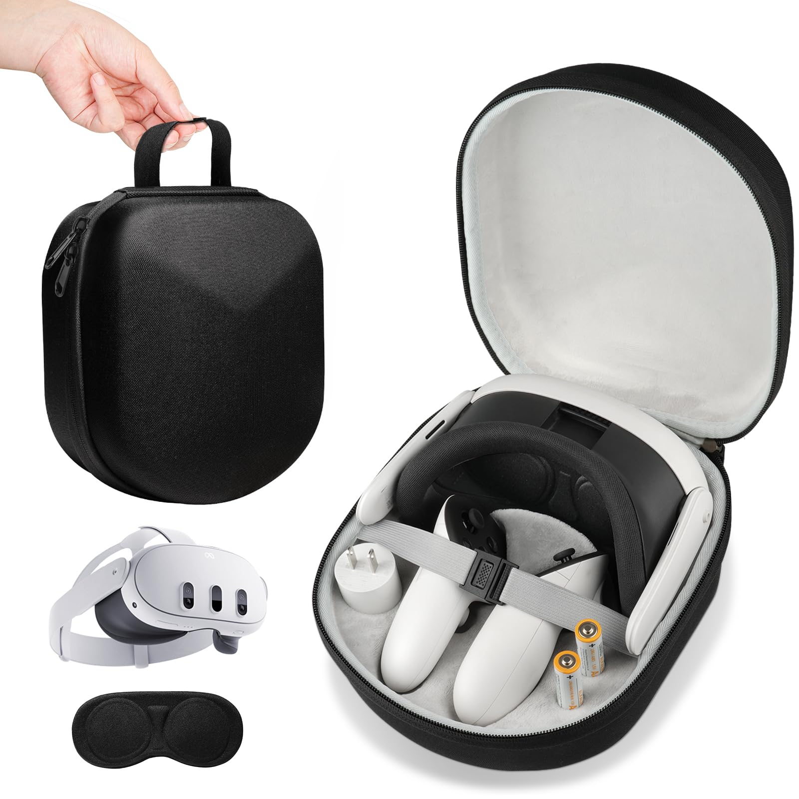 **Meta Quest 3 VR Headset Hard Carrying Case – Protective Travel & Storage Case for Quest 3 Headset, Touch Controllers & Head Strap – Includes Lens Protector Cover – Perfect for Travel, Home & Gaming Storage**