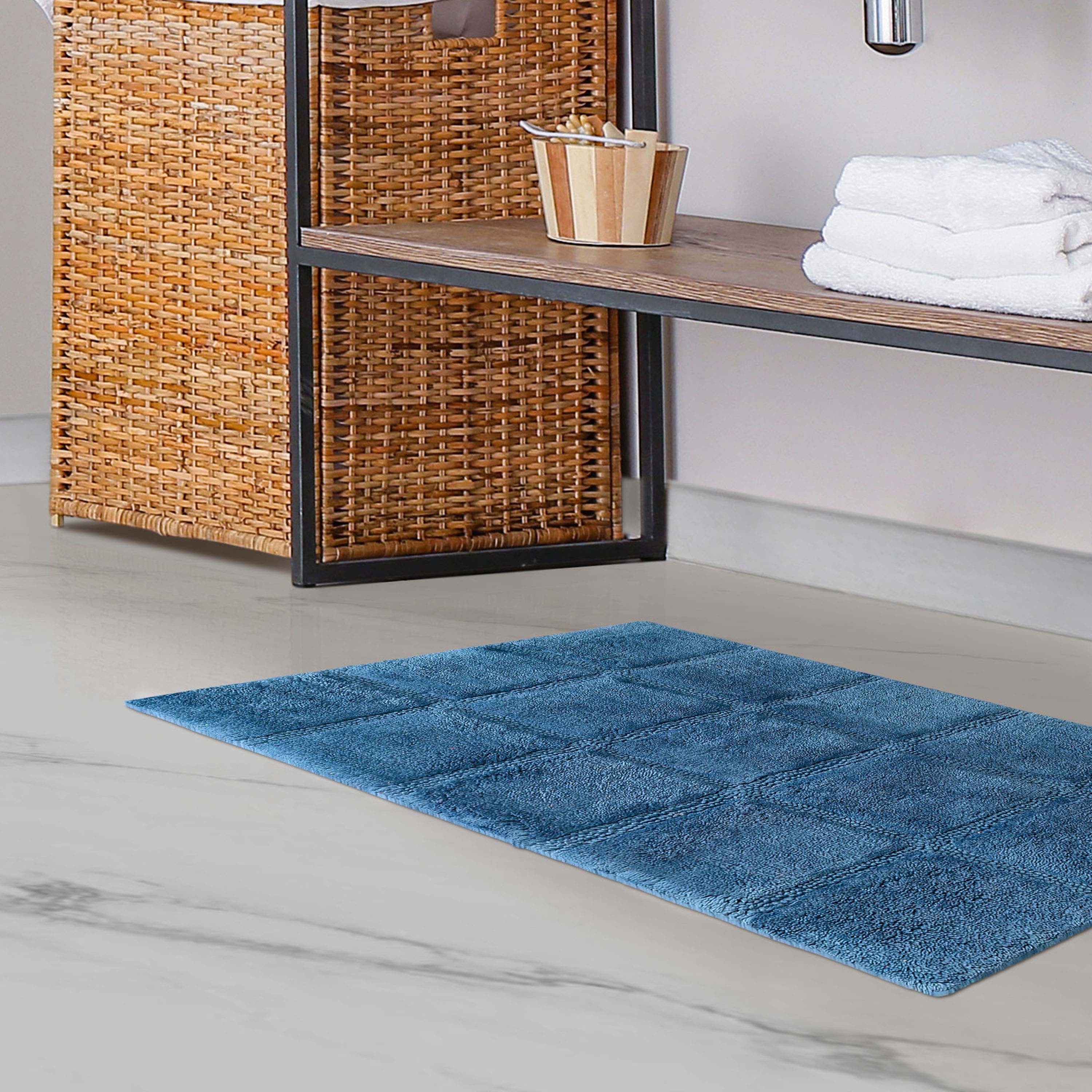 Premium 2-Piece Cotton Bath Rug Set - Soft, Non-Slip Checkered Design for Bathroom Safety and Comfort - Perfect for Bathroom, Shower, and Vanity Areas