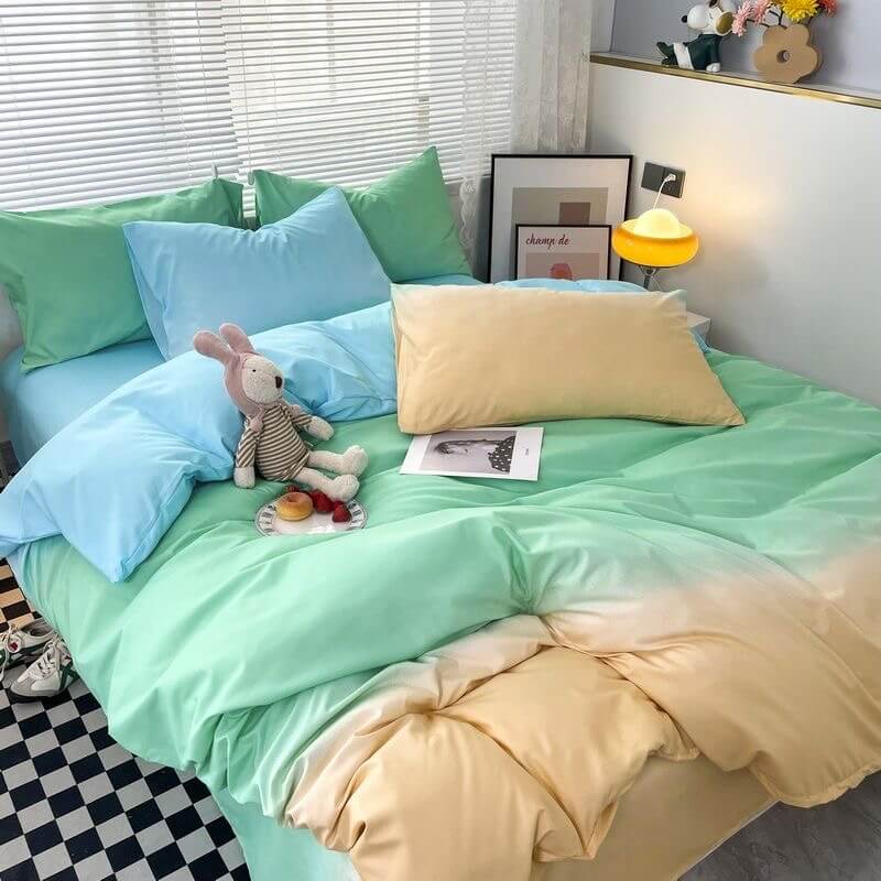 Pastel Gradient Cotton Candy Bedding Set - Soft & Breathable Comforter Cover for Kids & Teens - Perfect for Cozy Bedrooms, Dorm Rooms & Sleepovers