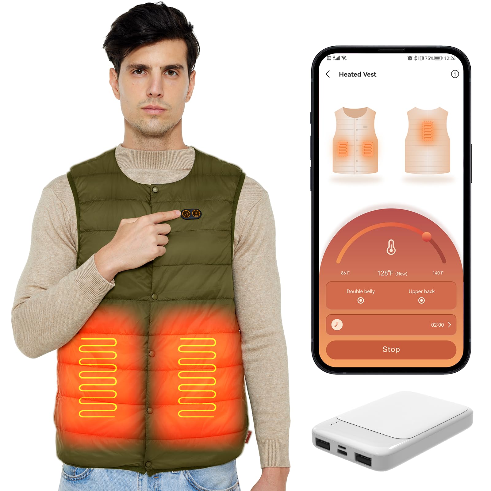 Comfytemp Men's Lightweight Heated Vest with USB Battery Pack - Electric Heating Jacket for Winter Outdoor Activities, Hunting, Camping & Work