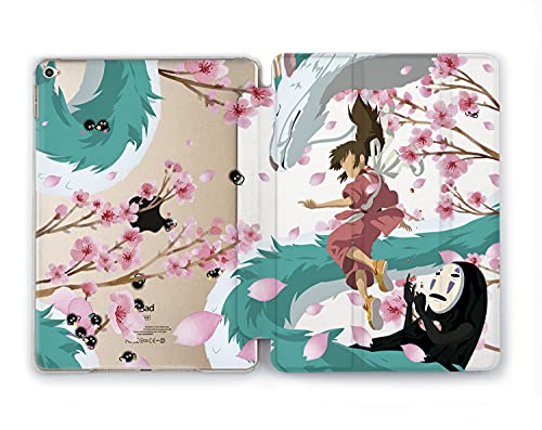 Anime Haku Dragon Spirited Away Sakura Cherry Blossom Magnetic Smart Cover Case for iPad Pro 11/12.9 (2020), iPad Mini 1/2/3/4, iPad Air 2, iPad Pro 9.7/10.5/12.9 (2017) - Cute Protective Stand Cover with Floral Design - Perfect Gift for Anime Fans & Studio Ghibli Lovers