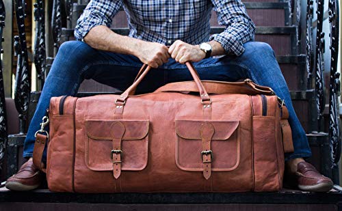 32 Inch Large Duffel Bag for Men - Premium Leather Travel Holdall, Gym & Sports Weekender Overnight Bag - Perfect for Travel, Gym, Sports & Weekend Getaways