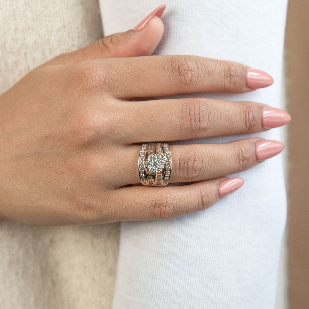 9ct Yellow Gold 2 Carat Diamond Ring with Brilliant & Tapered Cut Diamonds | Elegant Engagement, Wedding & Anniversary Jewelry Gift for Women