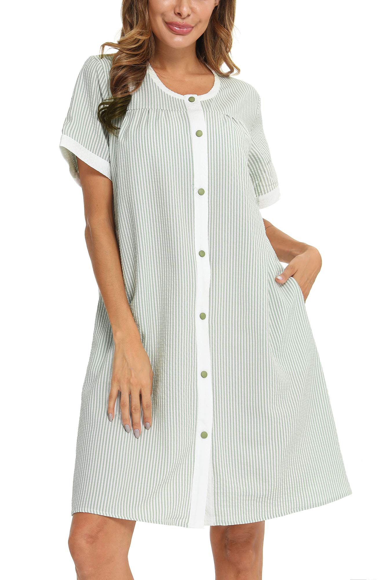 YOZLY Women's Short Sleeve House Dress - Casual Duster Robe with Pockets | Perfect for Lounging, Maternity Wear & Nightgown