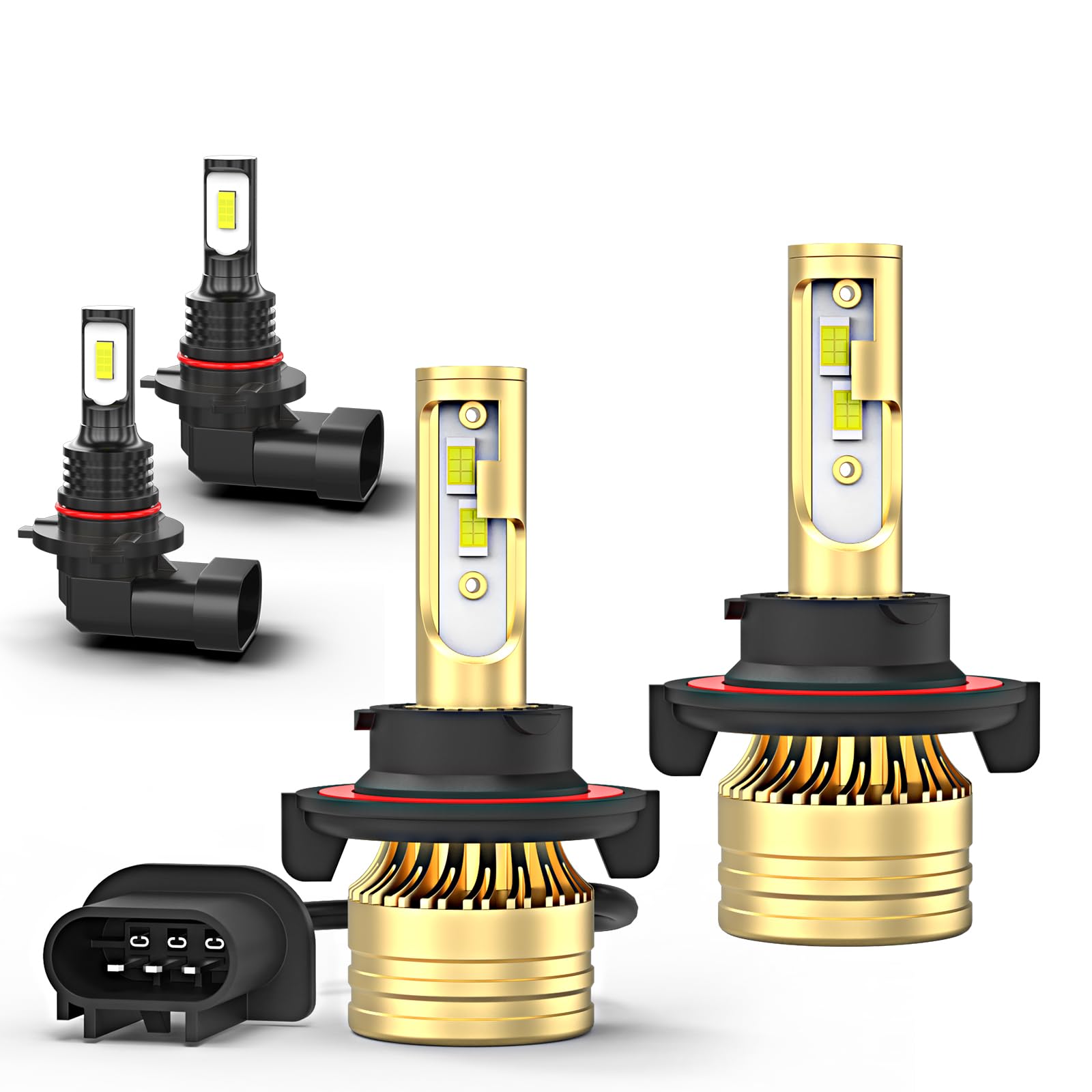 9008 H13 High & Low Beam + 9145 Fog Light Bulbs for Ford F150 F250 F350 (2004-2014) - 6000K White, 500% Brighter, Plug & Play - Pack of 4 - Perfect for Night Driving & Off-Road Adventures