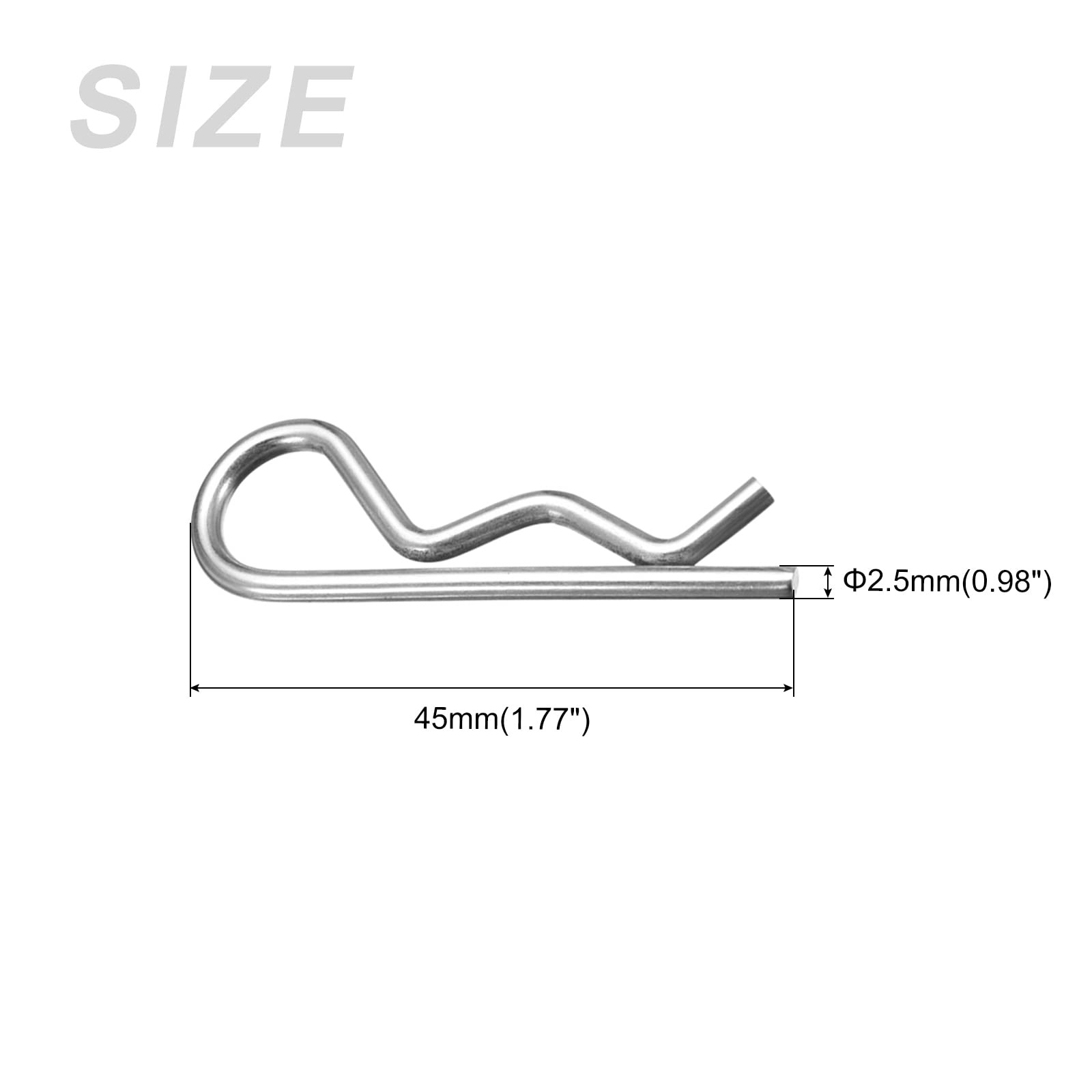 METALLIXITY Cotter Pins (2.5mm x 45mm) 50Pcs - High Carbon Steel R-Clip Pins for Hitch Pin Lock Systems, Silver Tone - Perfect for Trailers, Agricultural Equipment & Industrial Machinery Securing