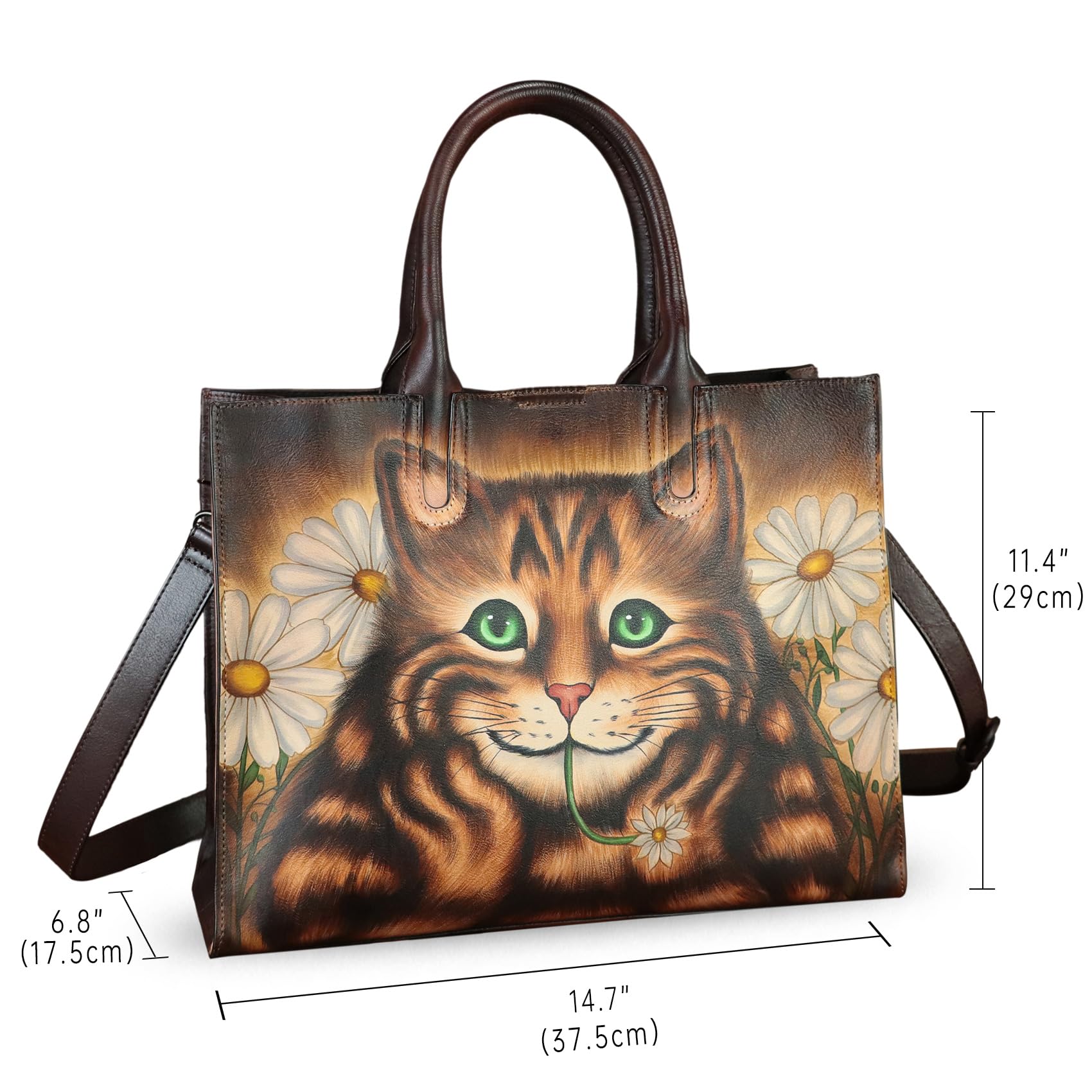Genuine Leather Handbag for Women - Hand Painted Top Handle Crossbody Purse - Handmade Work Tote Bag - Perfect for Office, Travel & Everyday Use