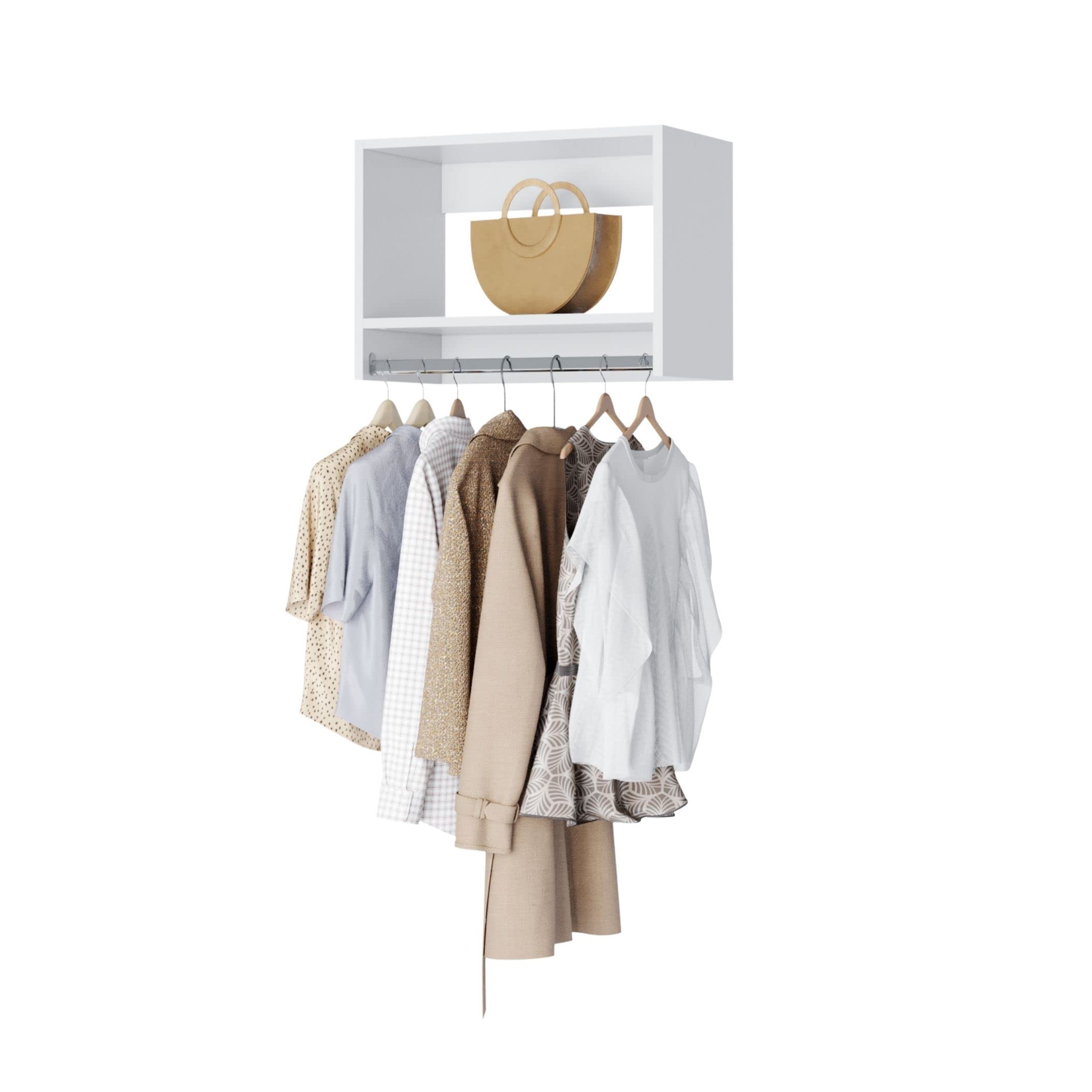 Modular Tall Hanging Closet Organizer System with Storage Shelves - White Corner Closet Unit (19.5 Inches Wide) - Perfect for Bedroom, Walk-in Closet & Small Space Organization