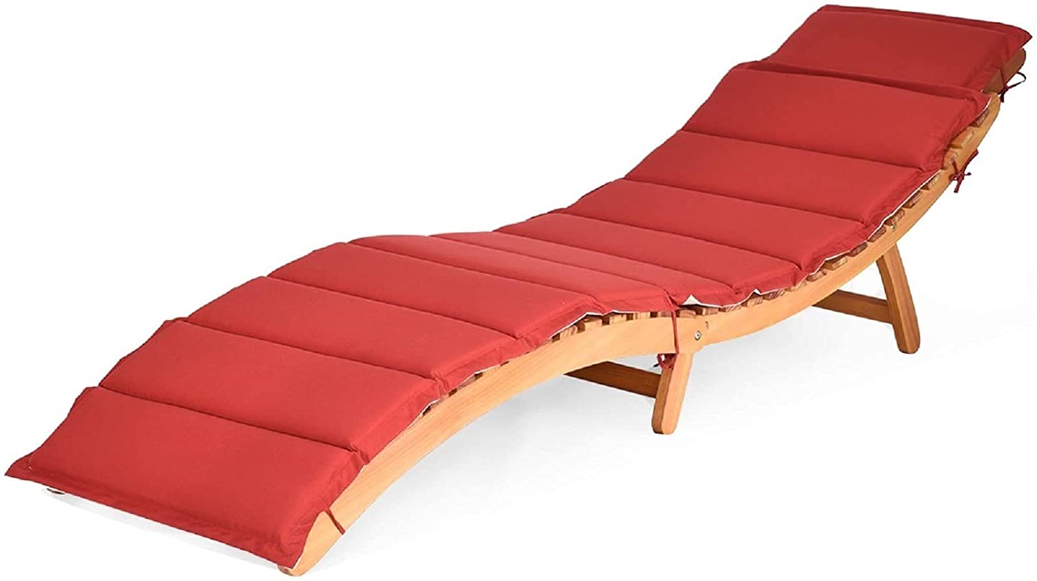 Folding Chaise Lounge Chair with Adjustable Headrest - Outdoor Patio Wooden Bench with Double-Sided Cushion - Perfect for Garden, Lawn, Backyard & Poolside Relaxation