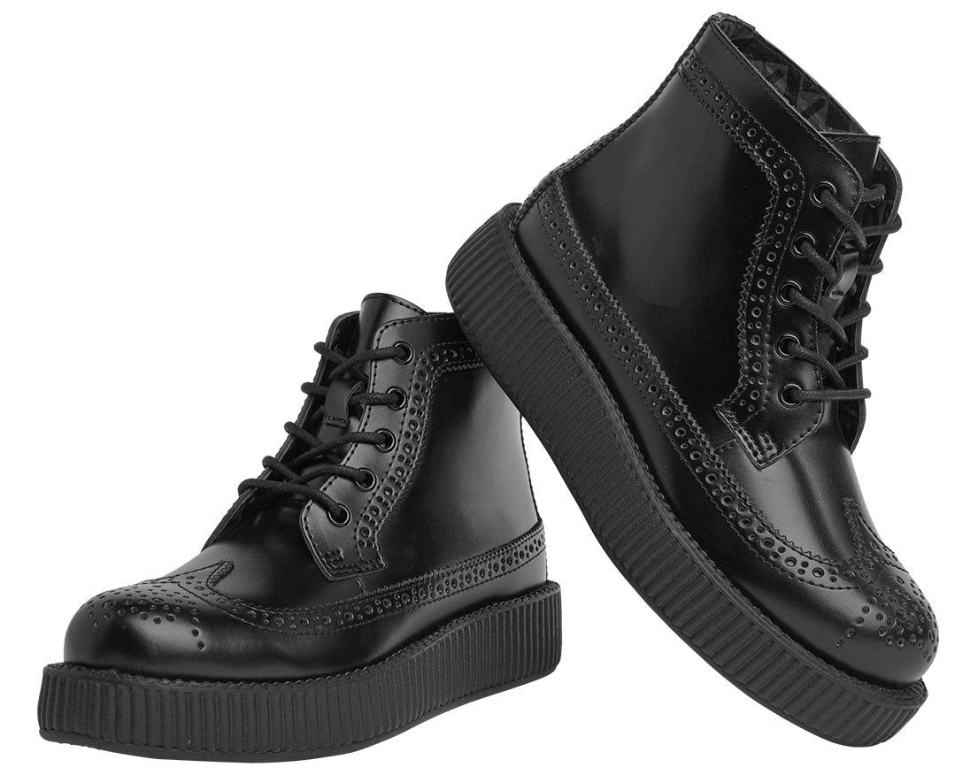 T.U.K Black Brogue Wingtip Viva Low Creeper Boot - Stylish Vintage Punk Rock Shoes for Women & Men - Perfect for Concerts, Parties & Everyday Fashion