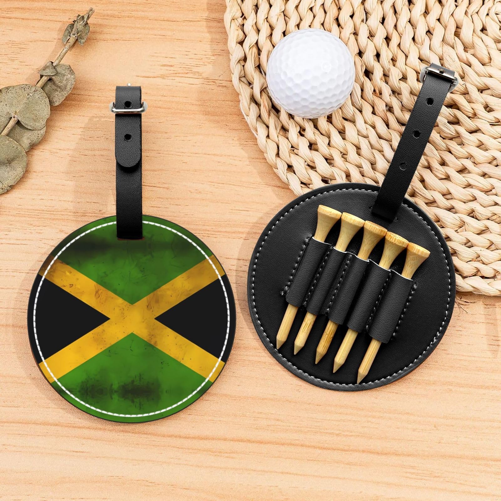 Premium Jamaican Flag Black Golf Tees Organizer Bag - Durable Sports Accessory with Belt Clip & Metal Button - Perfect for Golf, Tennis, Court & Outdoor Activities - Portable Protective Case for Tees & Small Gear